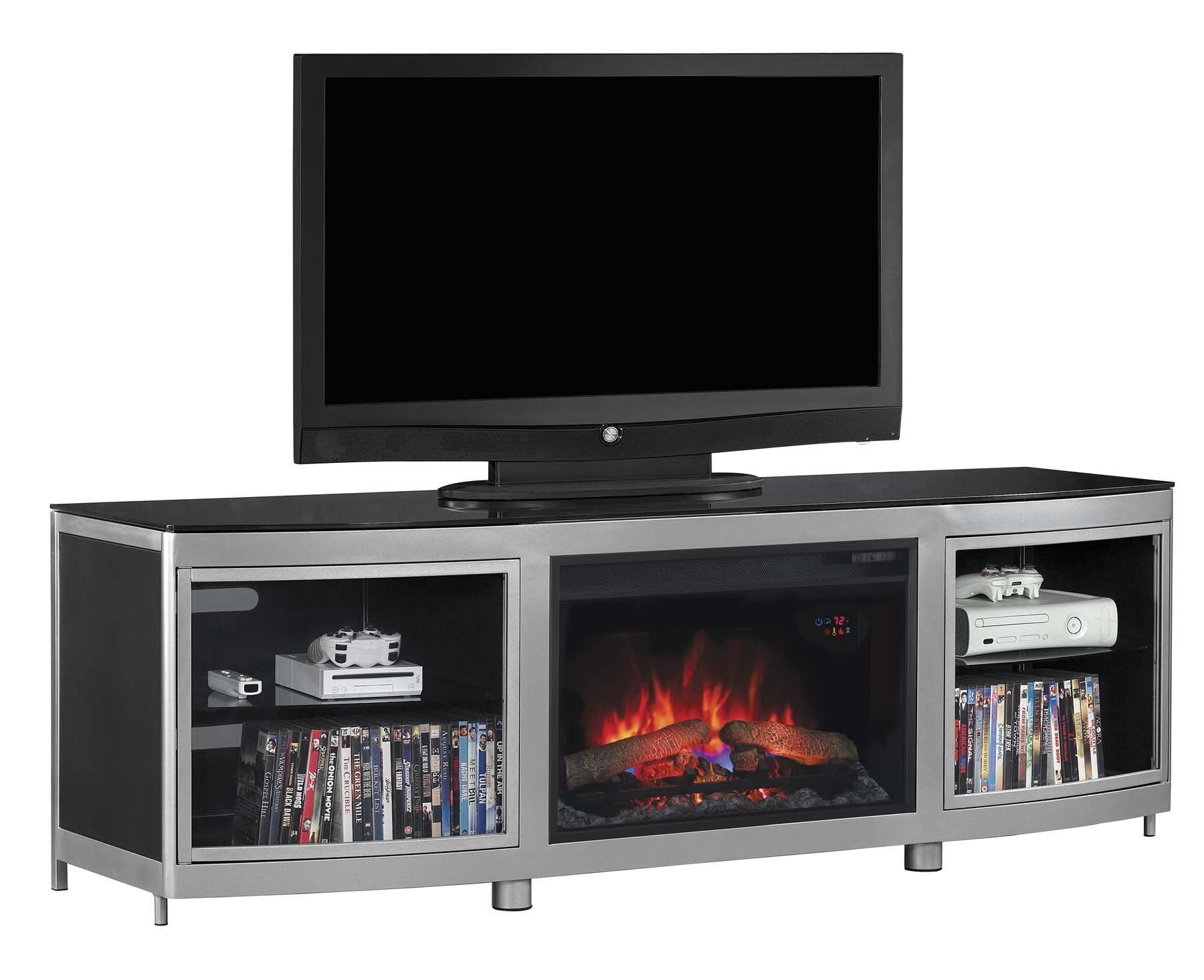 ClassicFlame Gotham TV Stand for TVs up to 80", Silver/Black (Electric Fireplace Insert sold separately)