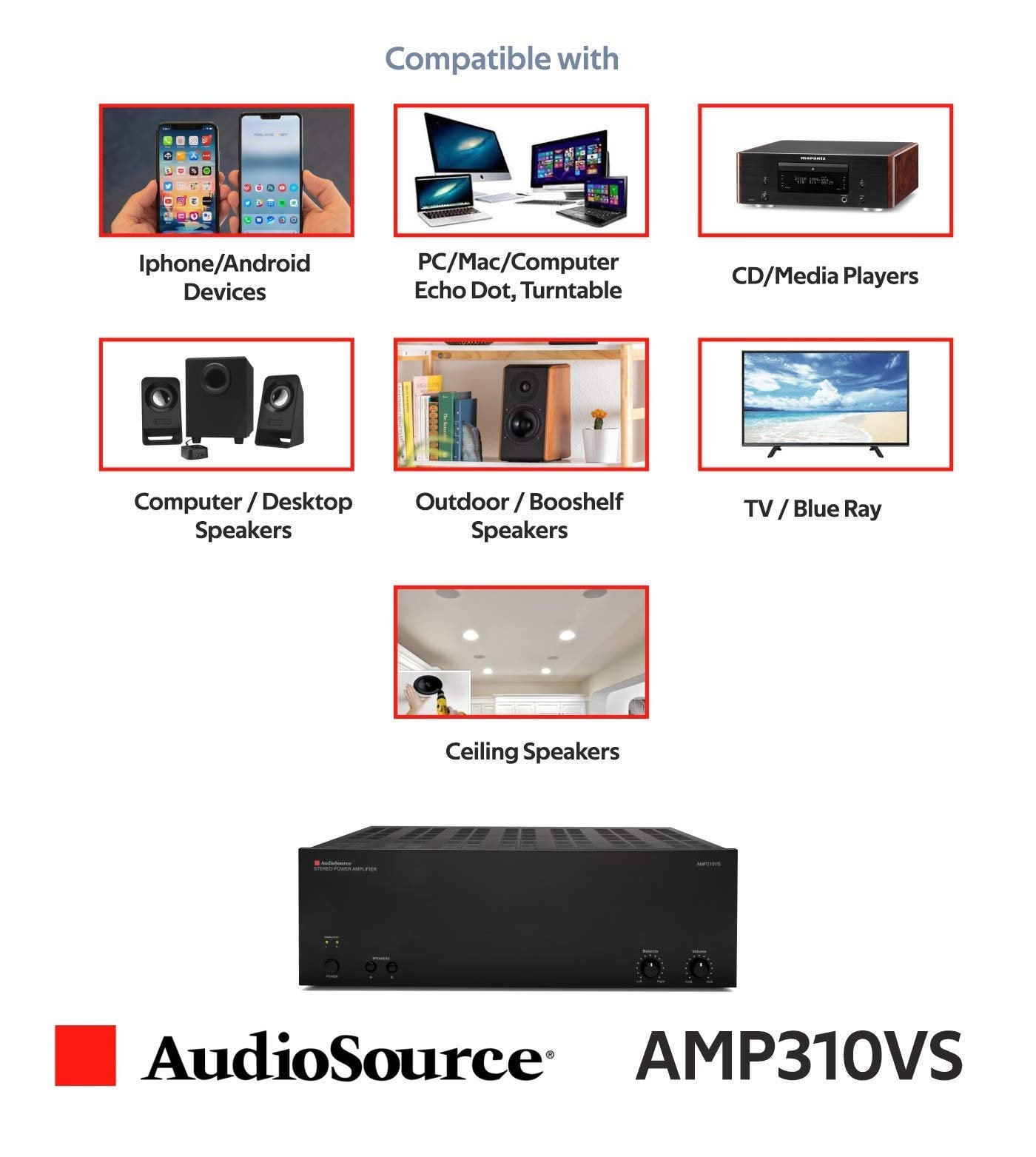 AudioSource Analog Amplifier, Stereo Power A Amplifier AMP210VS for Home Sound Systems