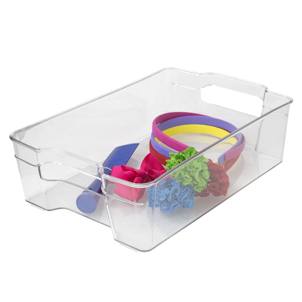 Home Basics Clear Plastic Storage Fridge Bin with Handles (Large)