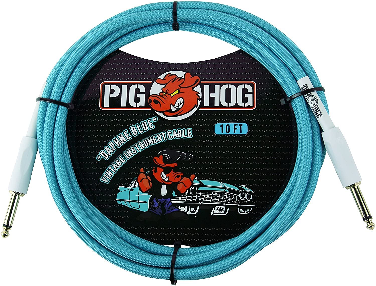 Pig Hog PCH10DB 1/4" to 1/4" Daphne Blue Guitar Instrument Cable, 10 Feet