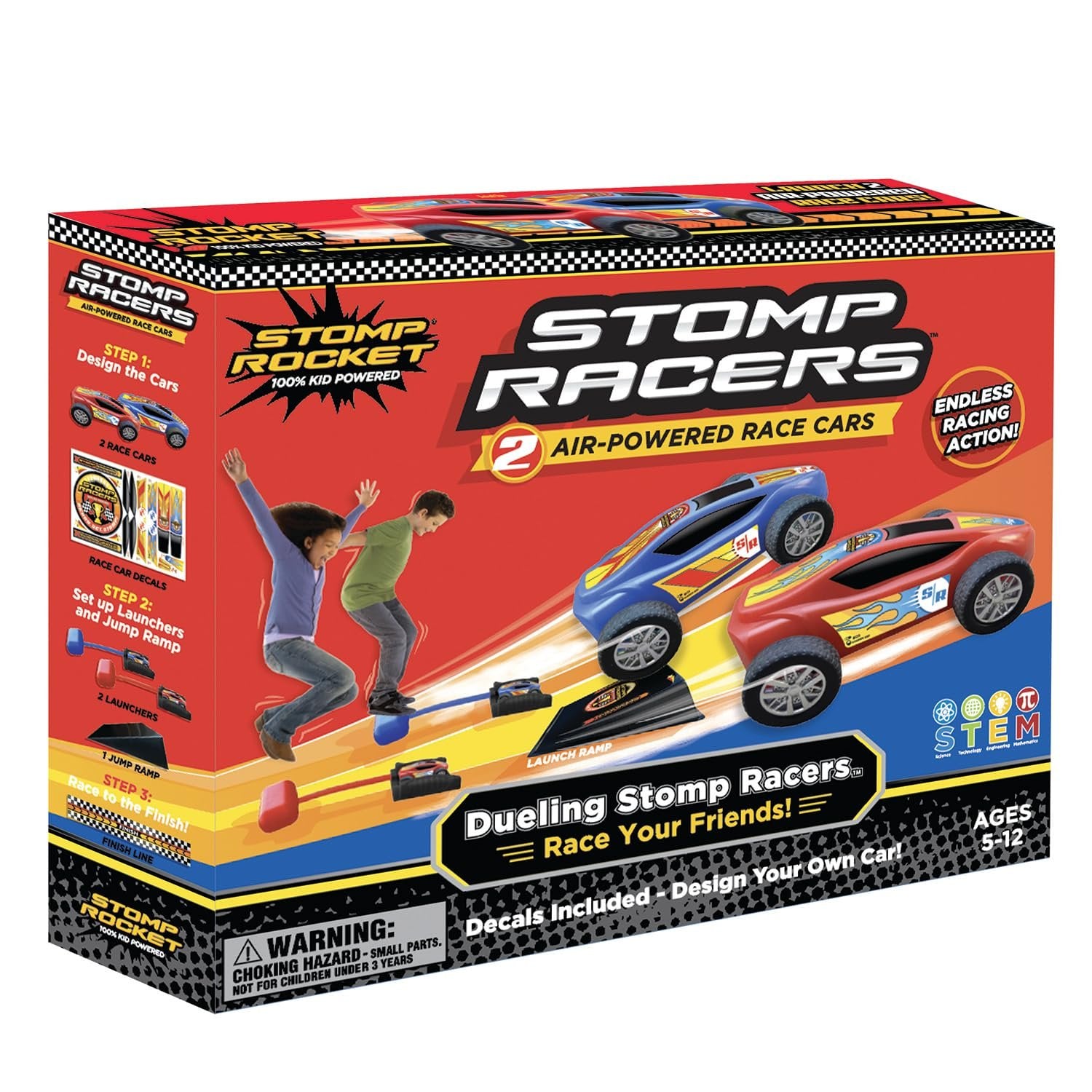 Stomp Racers Air Powered Race Cars by Stomp Rocket, 2 Car Racer Pack - Dueling Stomp Racers Toy Car Launcher - Fun Backyard & Outdoor Multi-Player Kids Toys Gifts for Boys, Girls & Toddlers