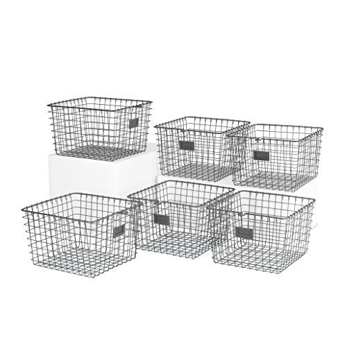 Spectrum Diversified Wire, Vintage Locker Basket Style, Rustic Farmhouse Chic Steel Storage for Closets, Pantry, Kitchen, Garage, Bathroom & More, Medium, Pack of 6, Industrial Gray, 6 Count