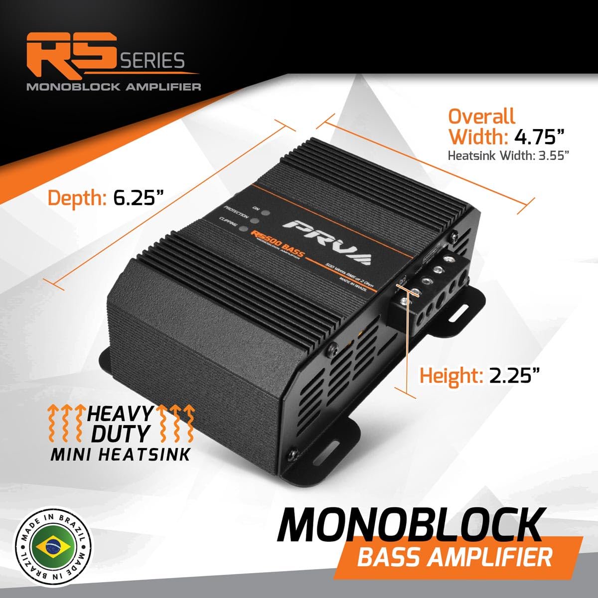 PRV Audio RS500BASS2OHM Amplifier Class-D Monoblock 1 Channel Subwoofer Amp 500 Watts RMS at 2 Ohm