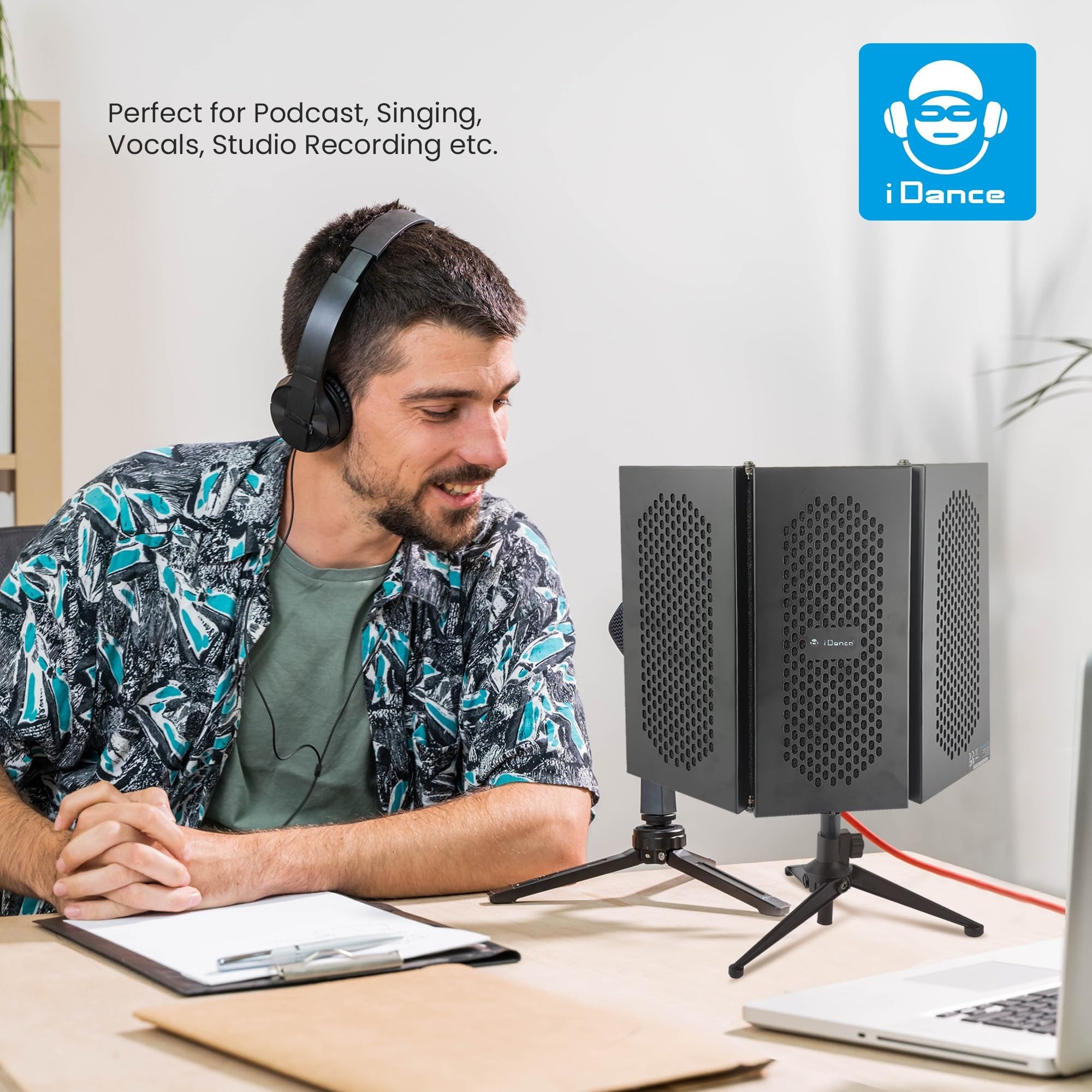 iDance Foldable Absorbent Microphone Isolation Shield, 3 Microphone Isolator Panels, Studio Recording Mic Vocal Isolation Shield, Foldable Sound Shield, Sound Isolator Panels for Recording