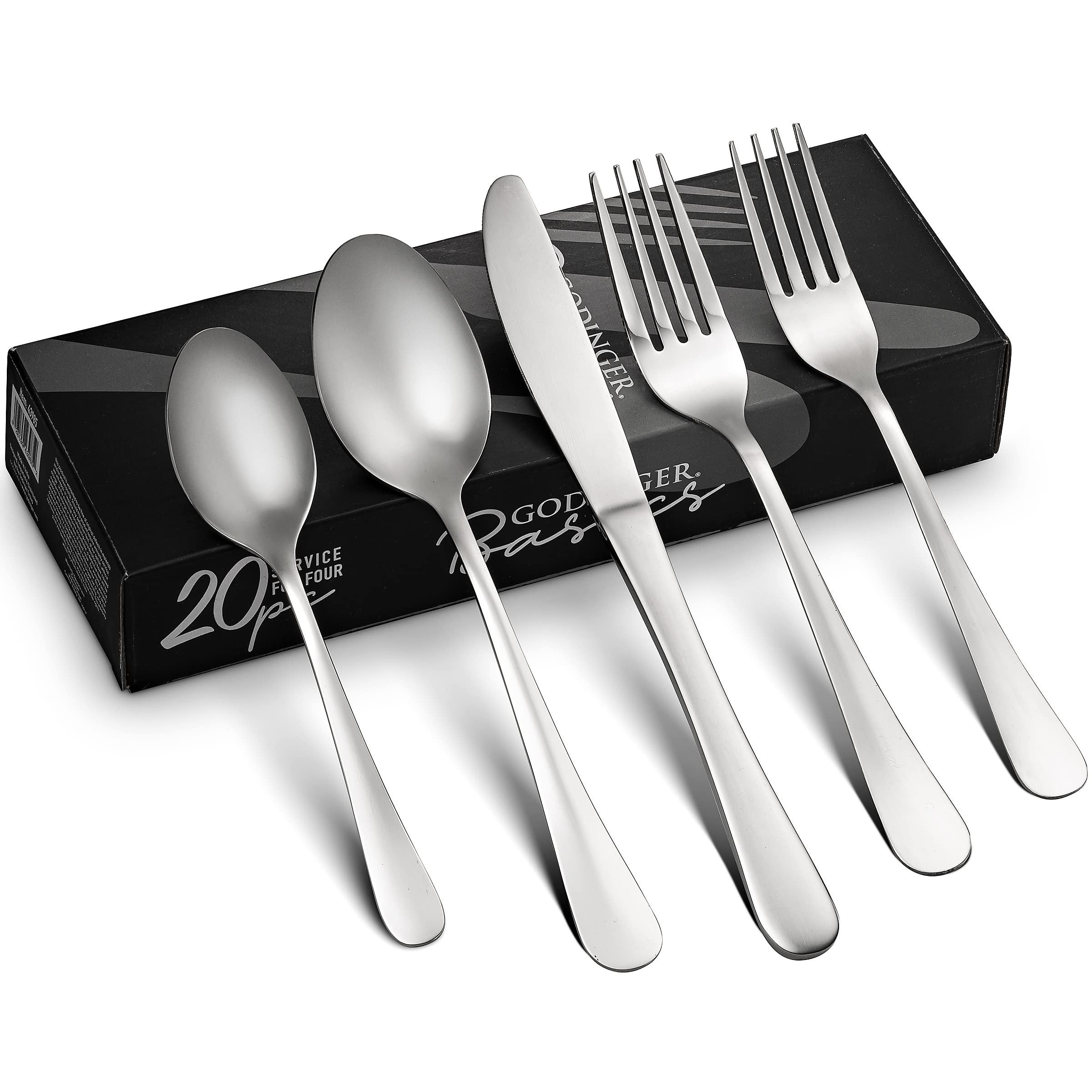 Godinger Silverware Set, Flatware Set, Matte Finish Stainless Steel Cutlery Silverware Flatware Sets, 20 Piece Set, Service for 4