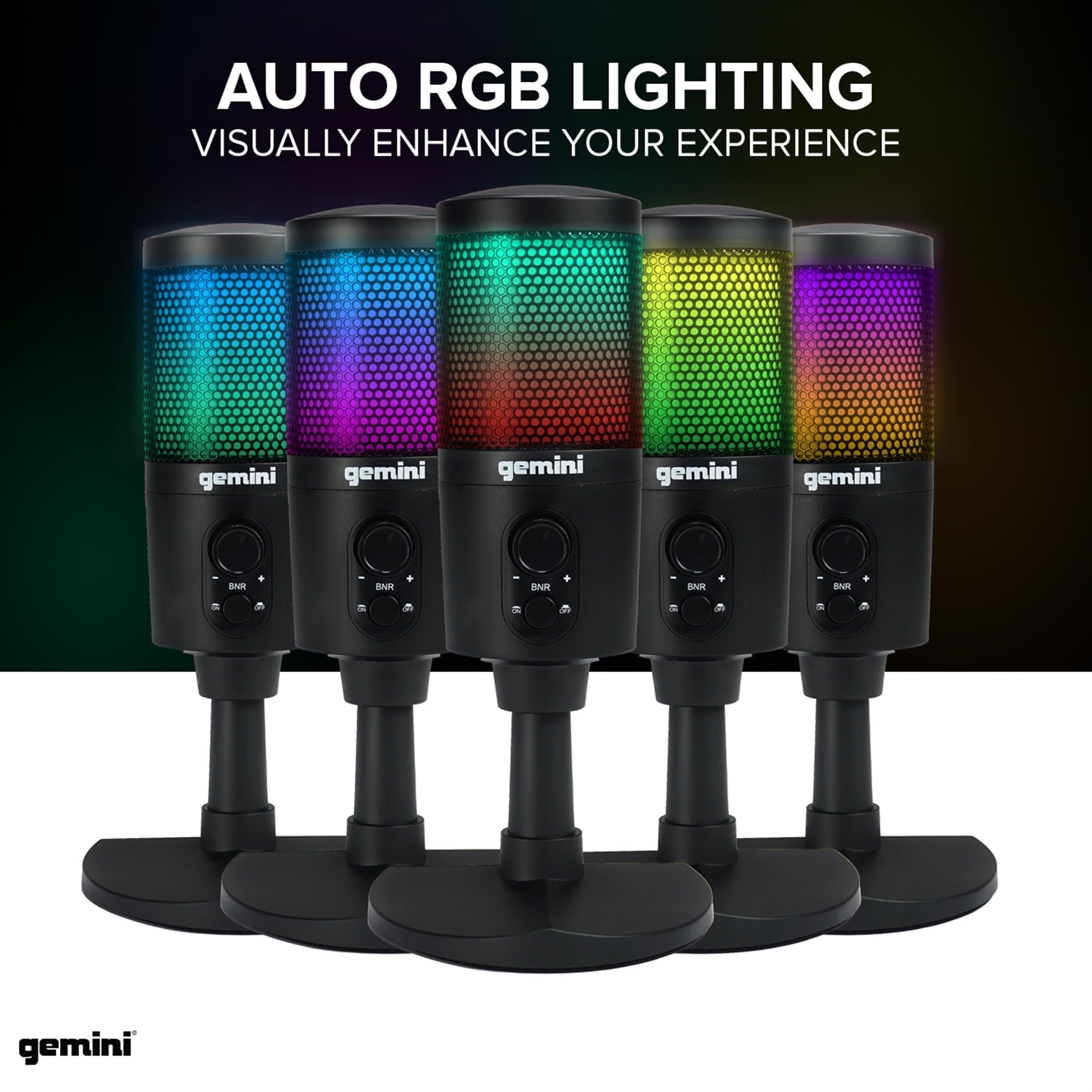 Gemini Sound GSM100USB PC Computer USB Condenser Microphone with RGB LED Lights Headphone Jack Volume and Background Noise Reduction Controls for Live Streaming Podcasting Chat Gaming Twitch Zoom