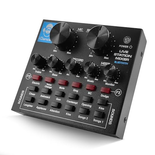 IDANCE Professional Wireless Audio Mixer, 8 Channel Bluetooth Broadcasting and Recording Portable Mixer with Sound Card, Audio Interface Sound Mixer Board with Effects for DJ, Music and Karaoke