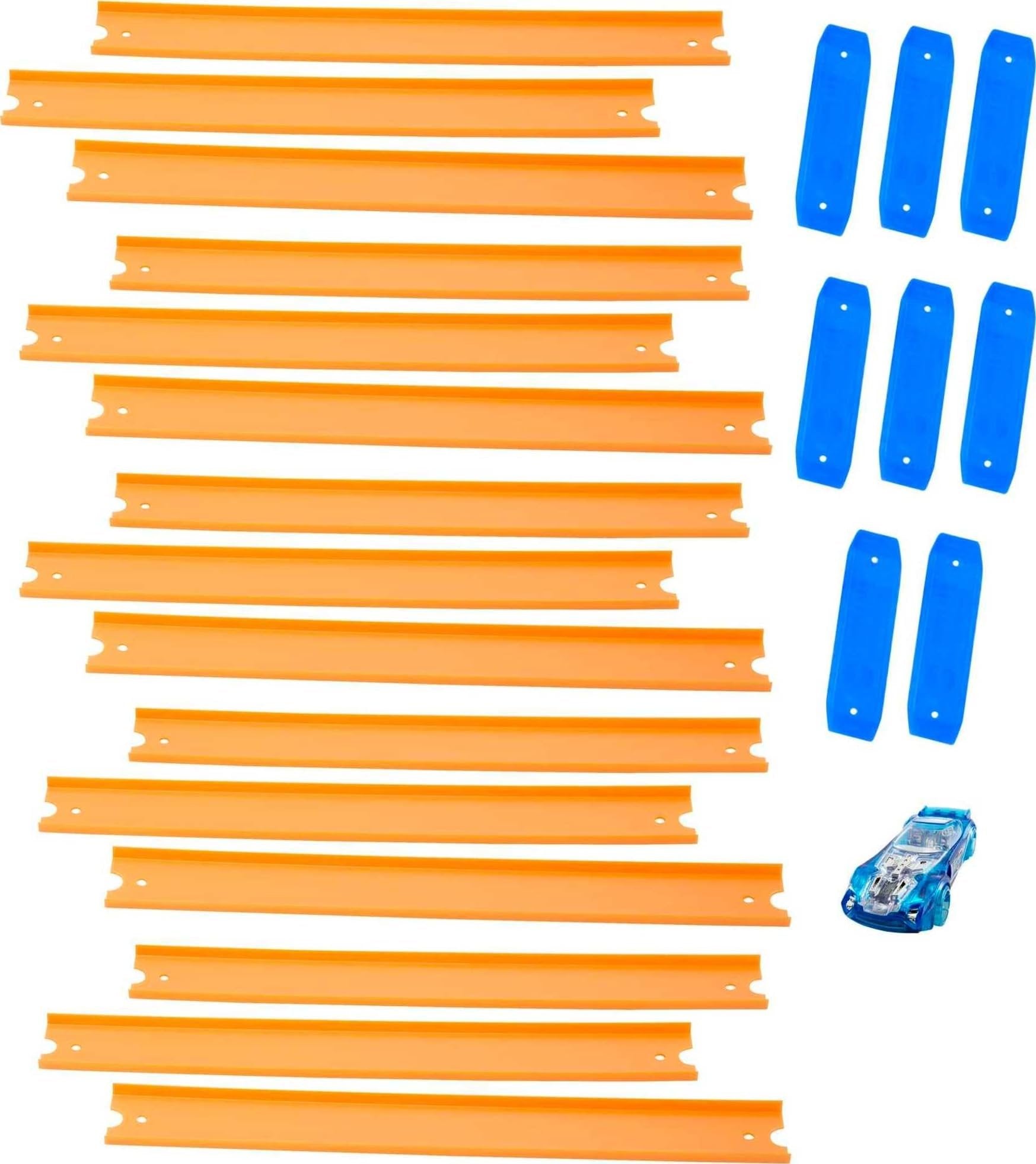 Hot Wheels Toy Car Track Set, Straight Track Set with 37 Component Building Parts & 1:64 Scale Vehicle (Amazon Exclusive)