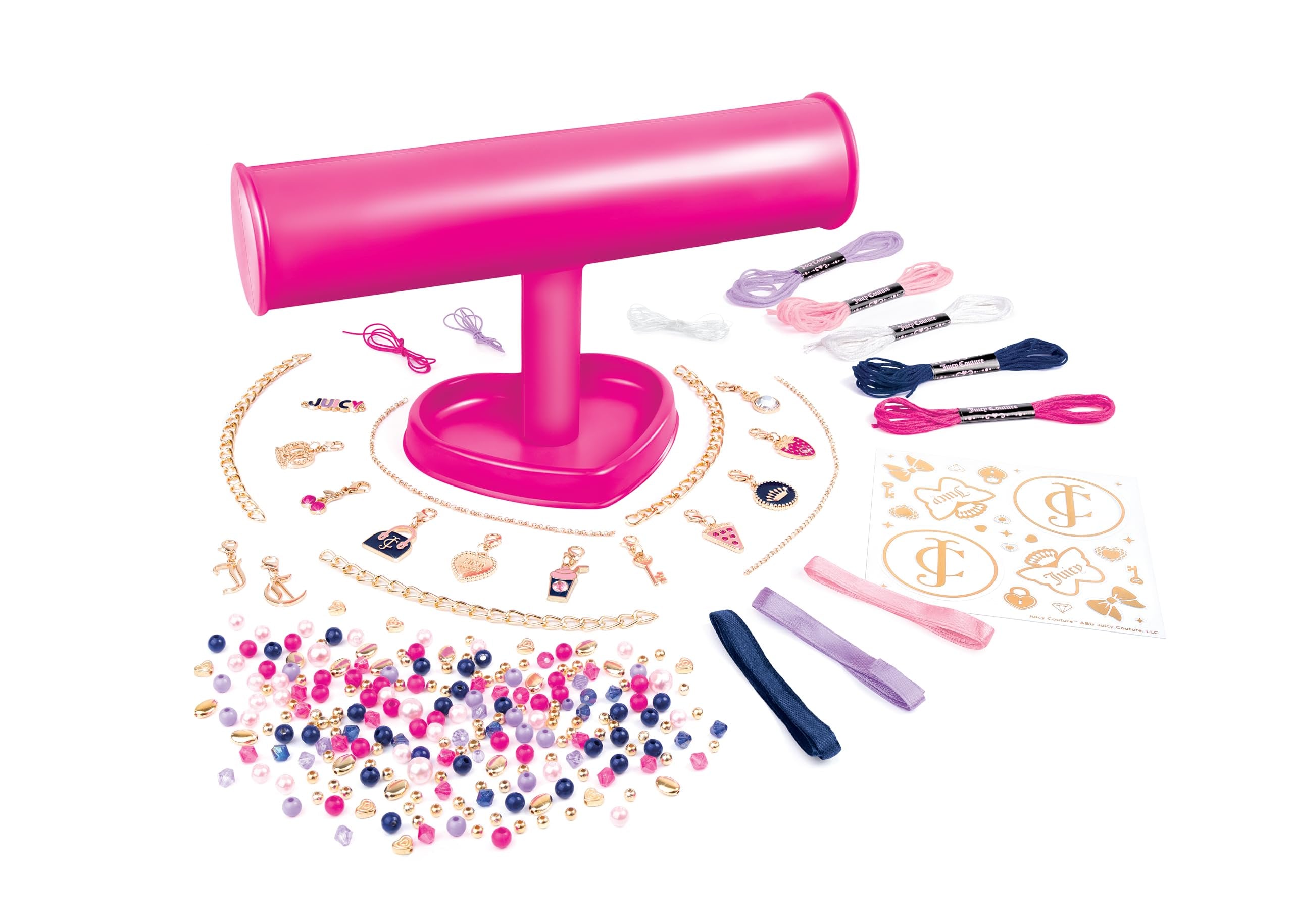 Make It Real: Juicy Couture - Dazzle & Display DIY Bracelets - 261pc Kit, Pink Jewelry Stand, Create 13 Chic Charm Bracelets, Tweens-Girls-Kids 8+