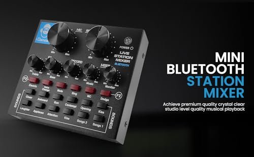 IDANCE Professional Wireless Audio Mixer, 8 Channel Bluetooth Broadcasting and Recording Portable Mixer with Sound Card, Audio Interface Sound Mixer Board with Effects for DJ, Music and Karaoke