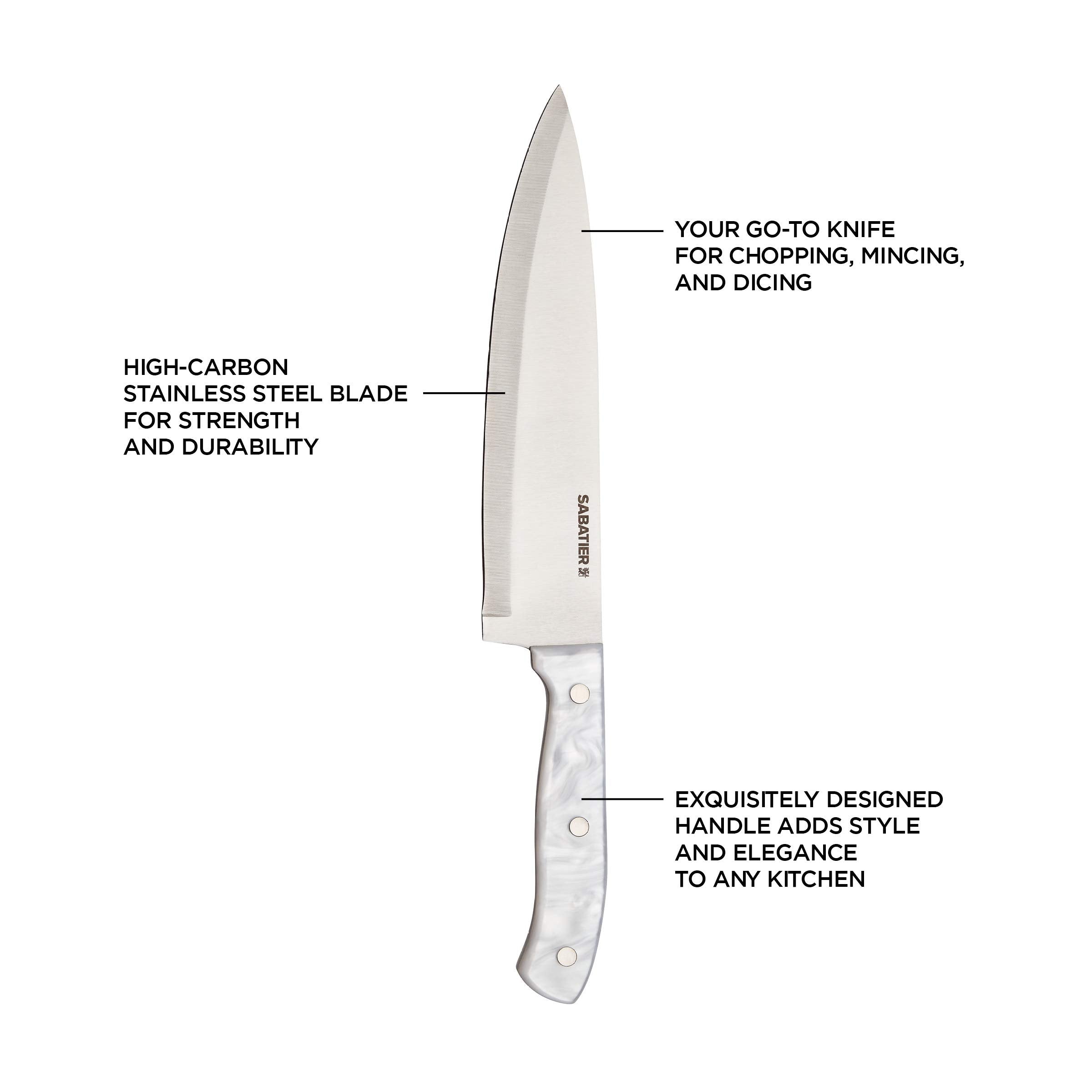 Sabatier Triple Riveted Chef Knife, 8-Inch, High-Carbon Stainless Steel, Razor-Sharp Kitchen Knife to Cut Fruit, Vegetables and more, White