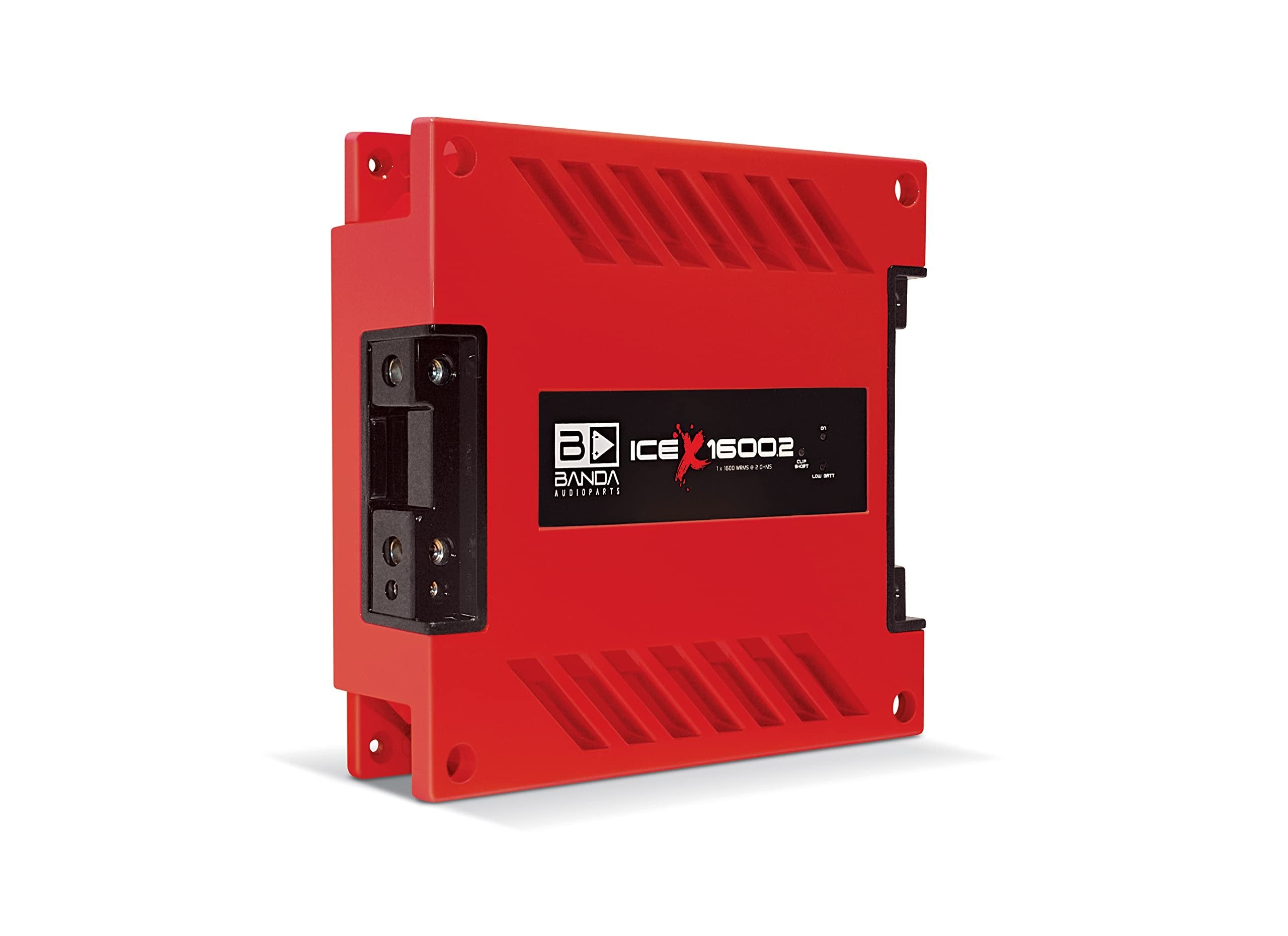 1-Ch. Vehicle Audio Bass Amplifier - 1900W High-Powered Mono Bass Amp w/Subsonic Filter and Low Pass Filter Stable at 2 ohms, LED Indicators, Sound Specialization, Red - BANDA ICEX1600.2RED
