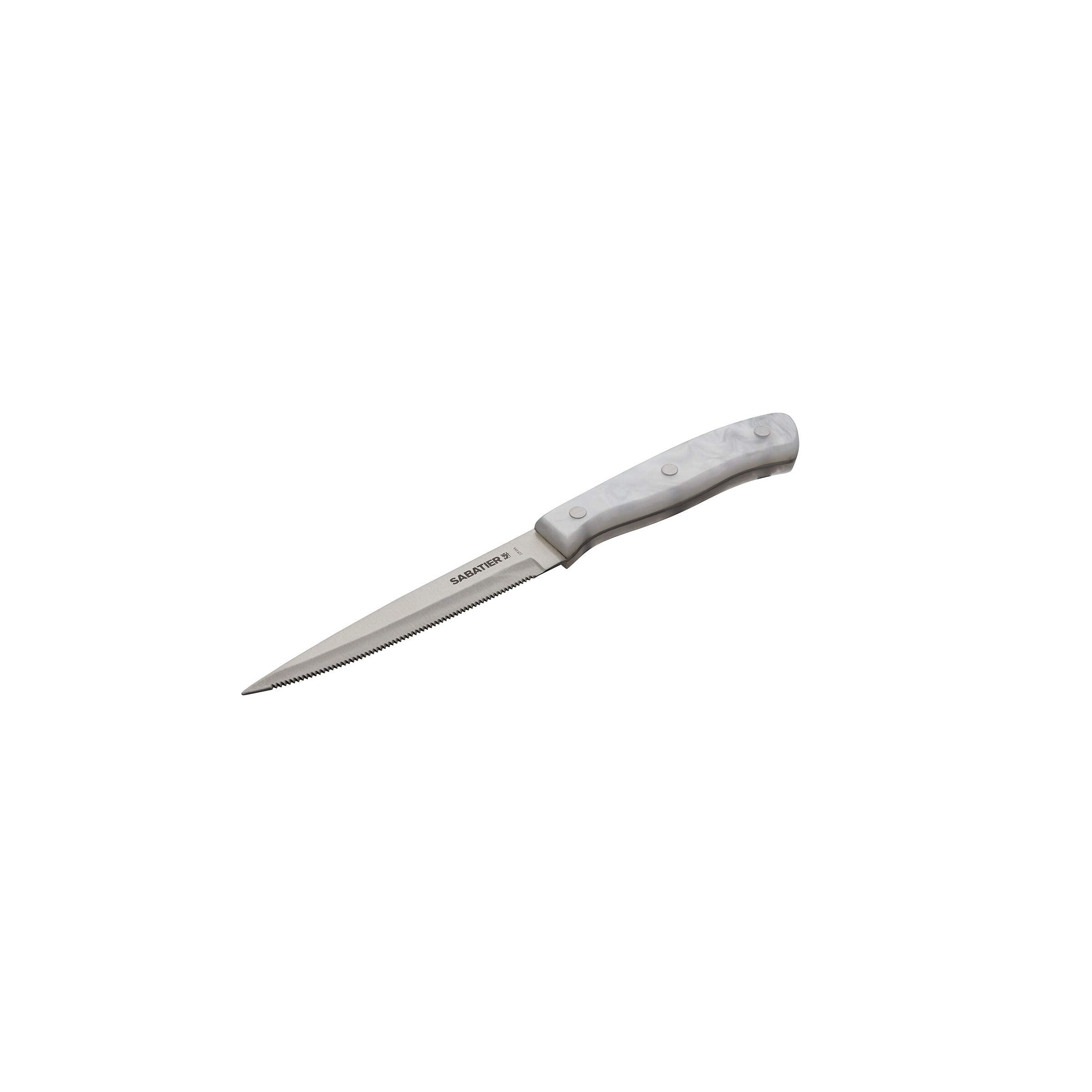 Sabatier Triple Riveted Serrated Utility Knife, 5-Inch, Razor-Sharp Kitchen Knife to Cut Fruit, Vegetables and more, High-Carbon Stainless Steel, White