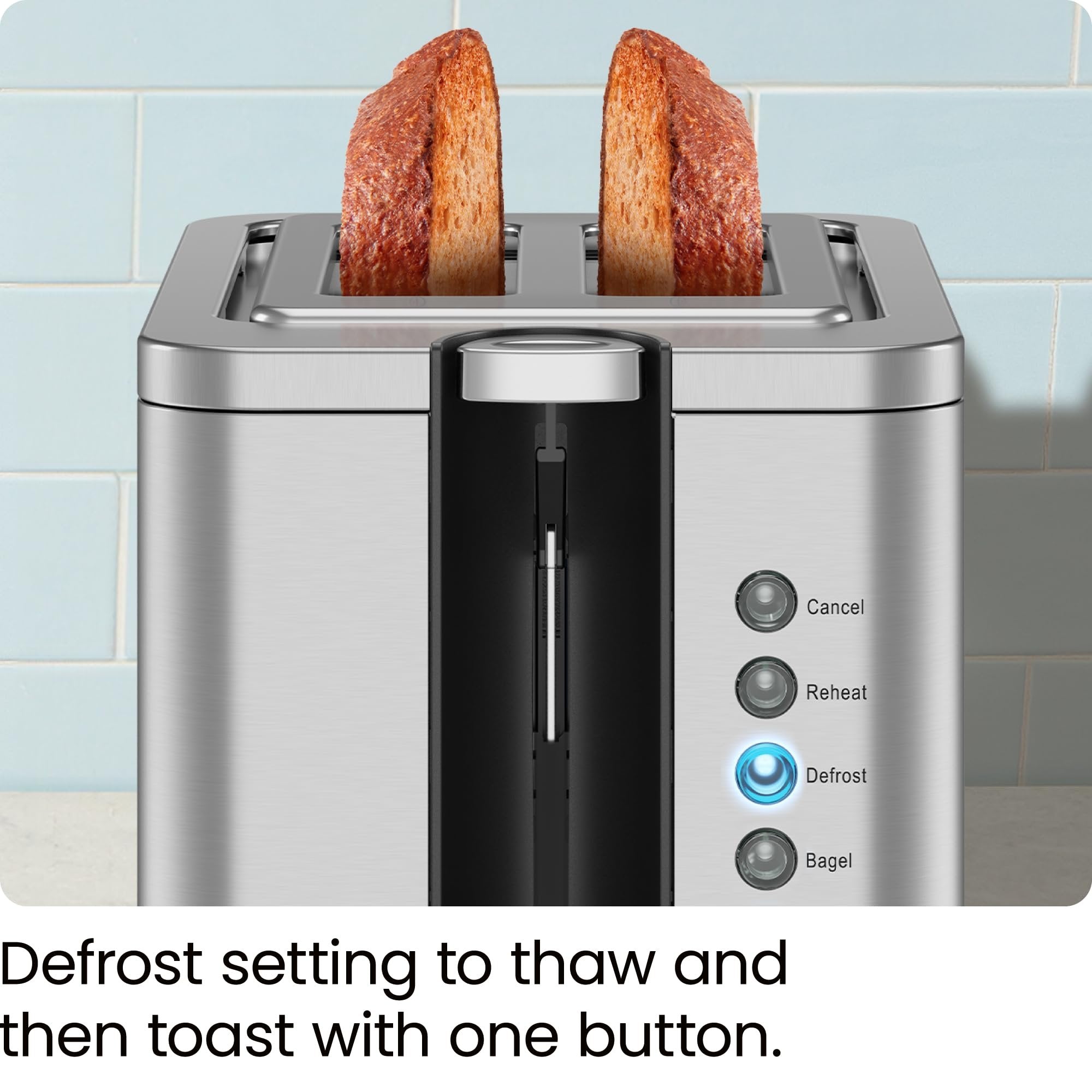 Chefman 2-Slice Pop-Up Stainless Steel Toaster w/ 7 Shade Settings, Extra Wide Slots for Toasting Bagels, Defrost/Reheat/Cancel Functions, Removable Crumb Tray, 850W, 120V, Silver