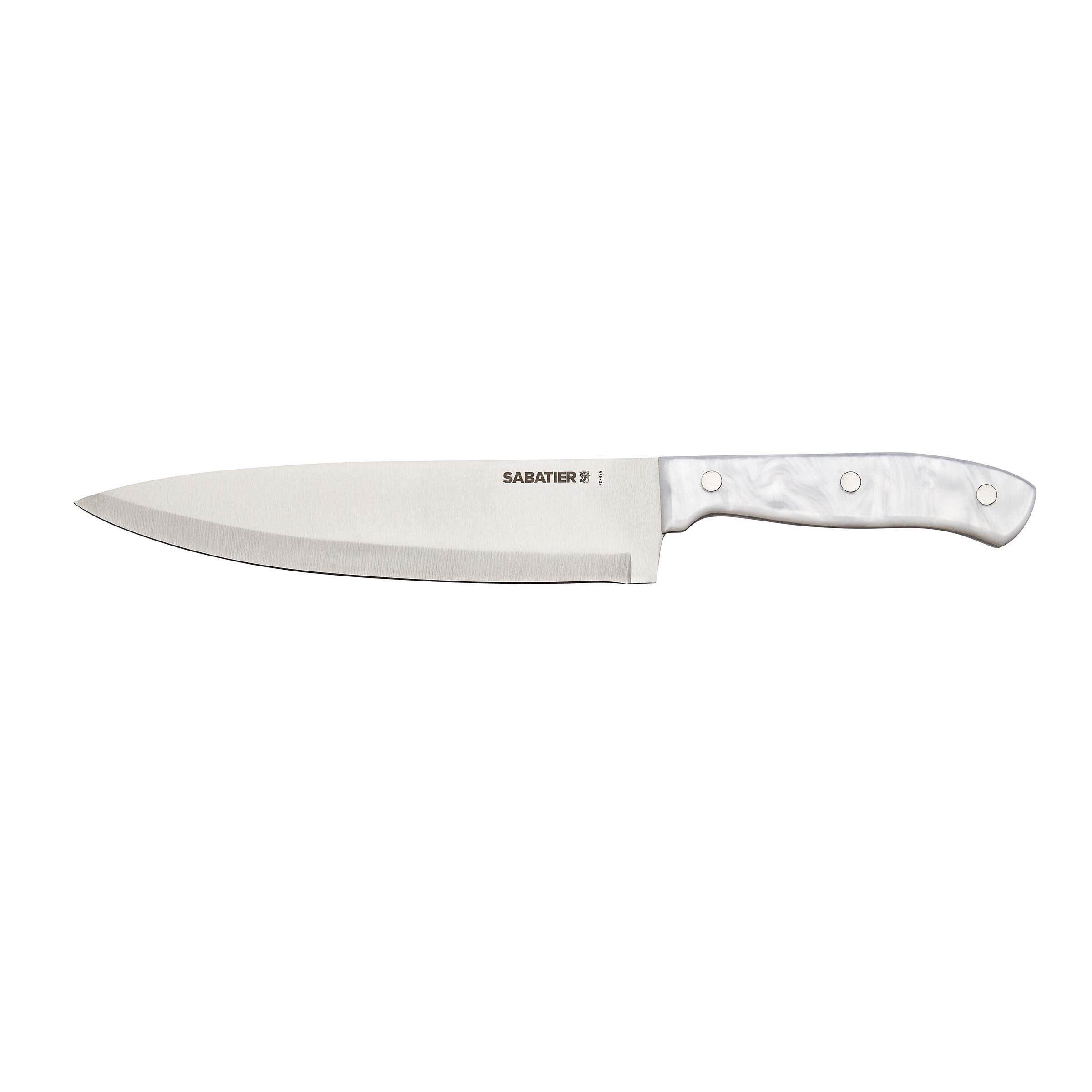 Sabatier Triple Riveted Chef Knife, 8-Inch, High-Carbon Stainless Steel, Razor-Sharp Kitchen Knife to Cut Fruit, Vegetables and more, White