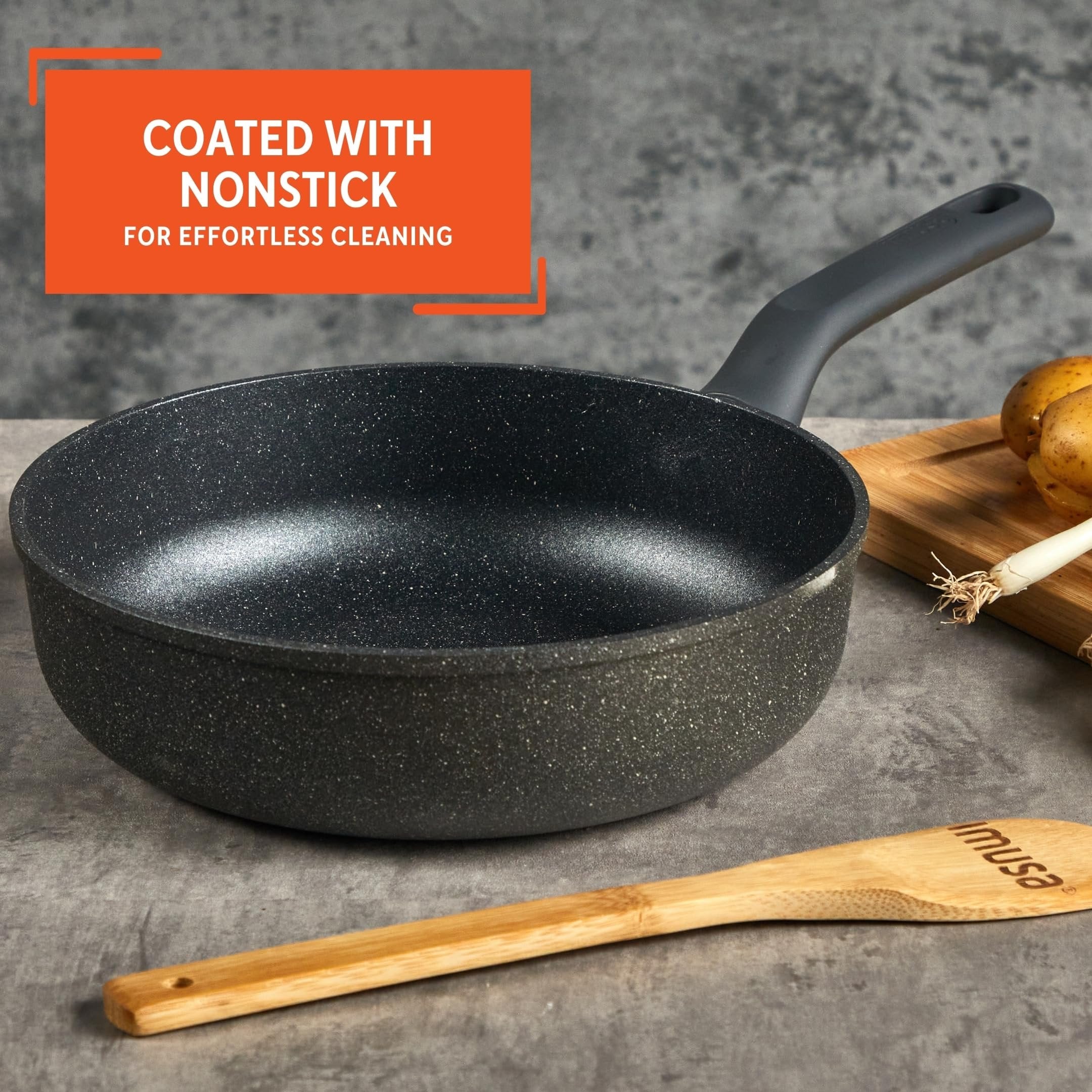 IMUSA 9in Gusto Cast Aluminum Speckled Nonstick Fry Pan with Soft Touch Handle, Gray