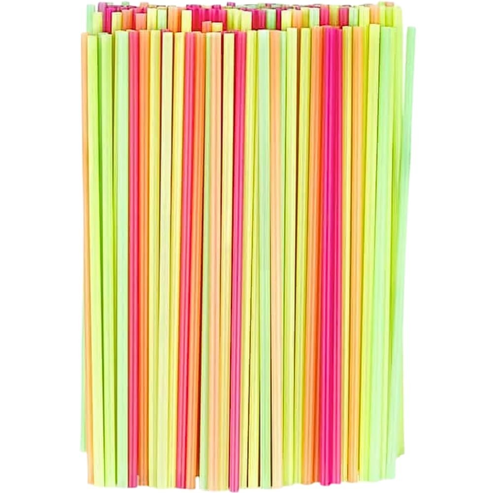 Multicolor Neon Plastic Straws - (200 Pc) - Vibrant & Fun Party Straws for All Occasions