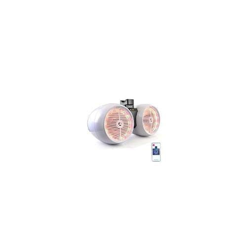 Pyle Marine Wakeboard Tower Speakers - Waterproof 6.5” Dual Subwoofer Speaker Set & 1.0” Tweeters, LED Lights and 400 Watt Power - 2-Way Boat Audio System w/Mounting Bracket-PLMRWB852LEW (White)