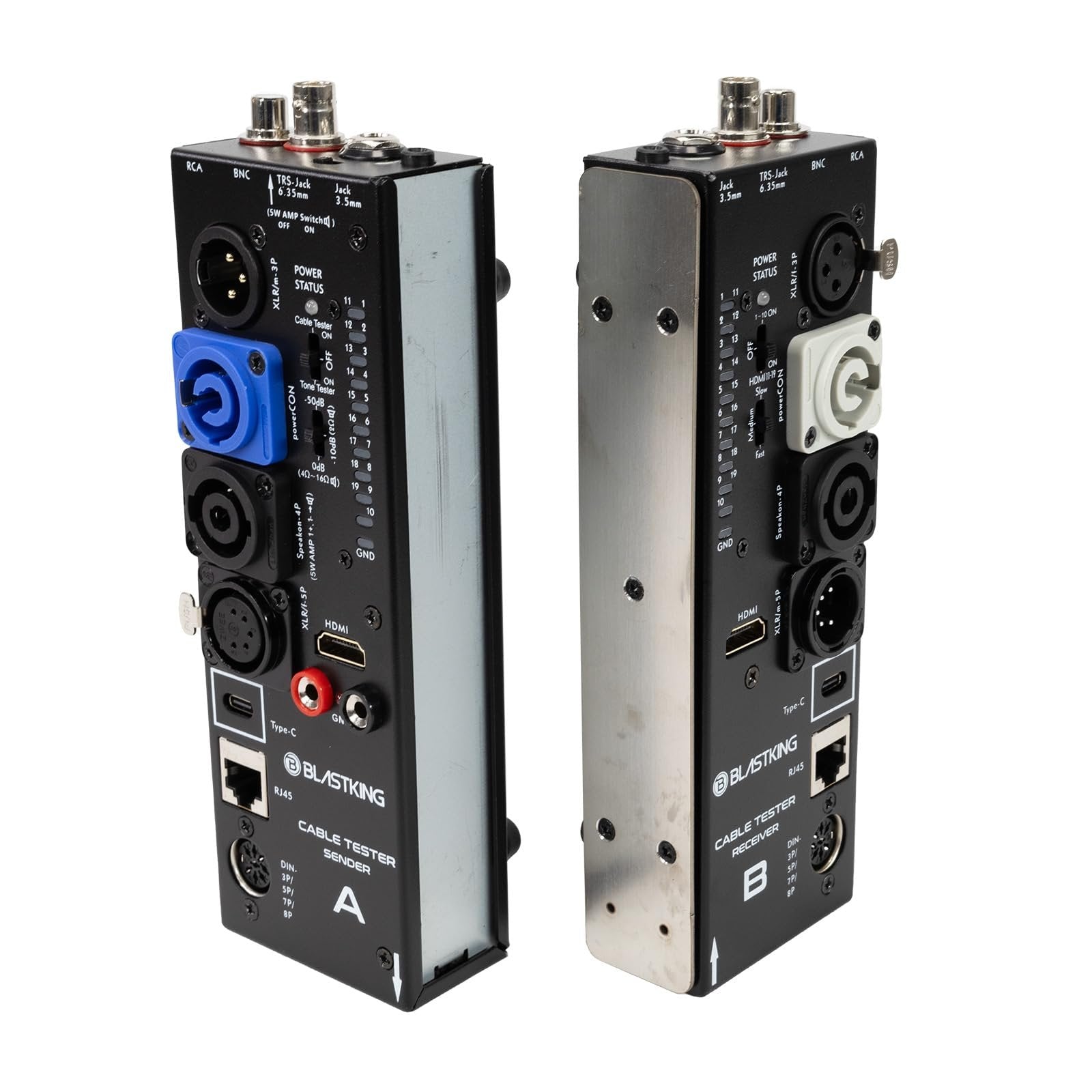 Blastking CTAB Cable Tester A/B – Universal Detachable Cable Tester for XLR, 1/4”, RCA, Speakon, USB, HDMI, BNC, RJ45 & More – Portable Audio/Video/Network Cable Checker