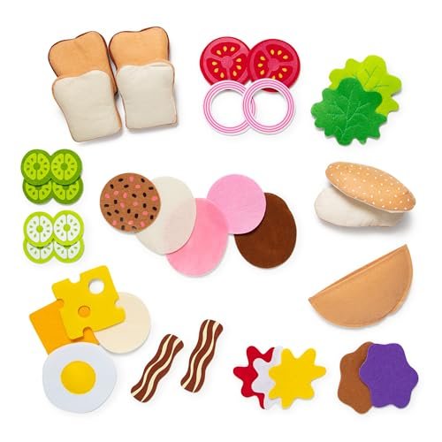 Melissa & Doug Felt Food Sandwich Play Food Set (33 pcs) - Felt Sandwich Play Set For Kids Kitchen, Pretend Play Sandwich, Felt Sandwich Toy For Toddlers Kids Ages 2+,Orange