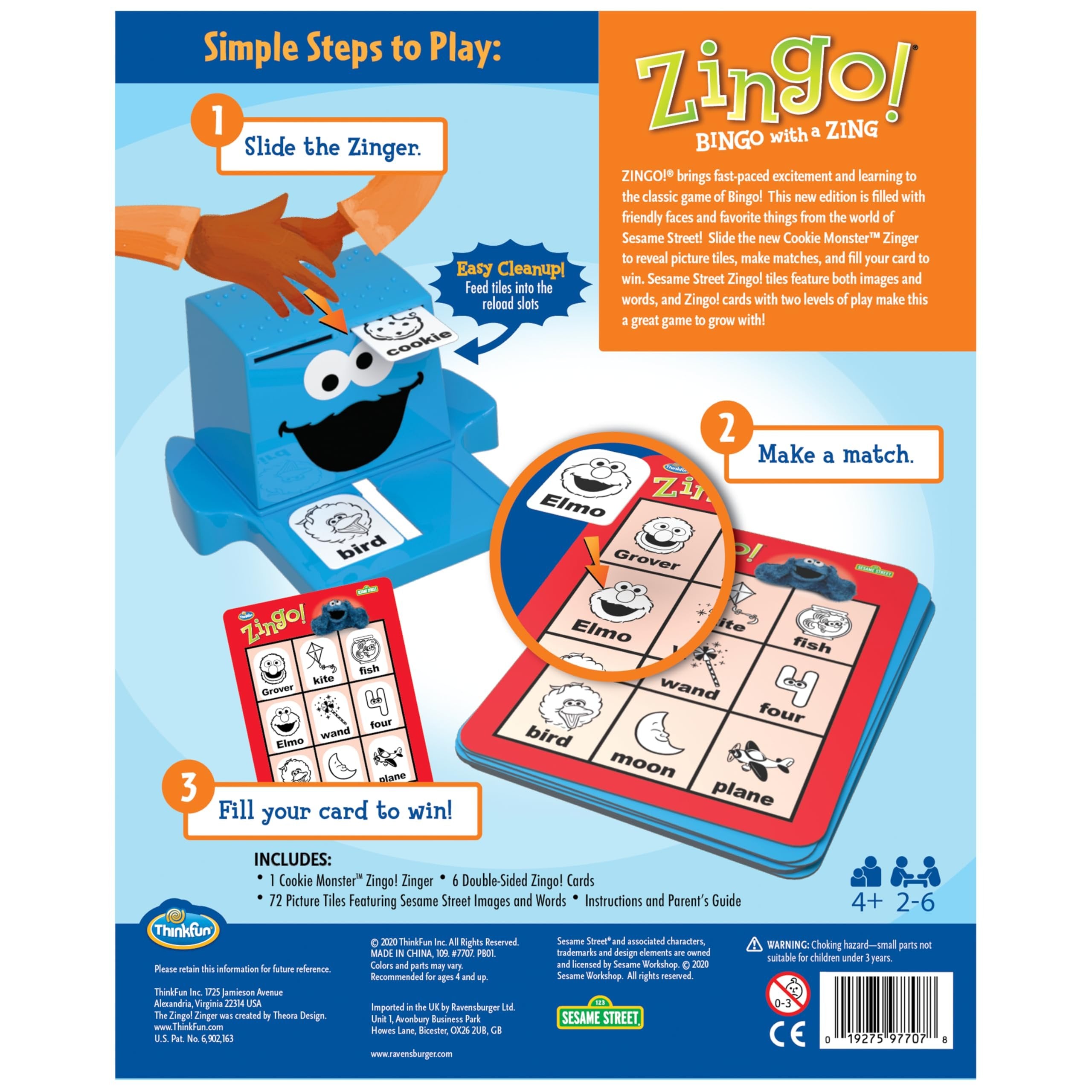 ThinkFun Sesame Street Zingo! Build Language Skills with All Your Favorite Sesame Street Characters. for Ages 4+