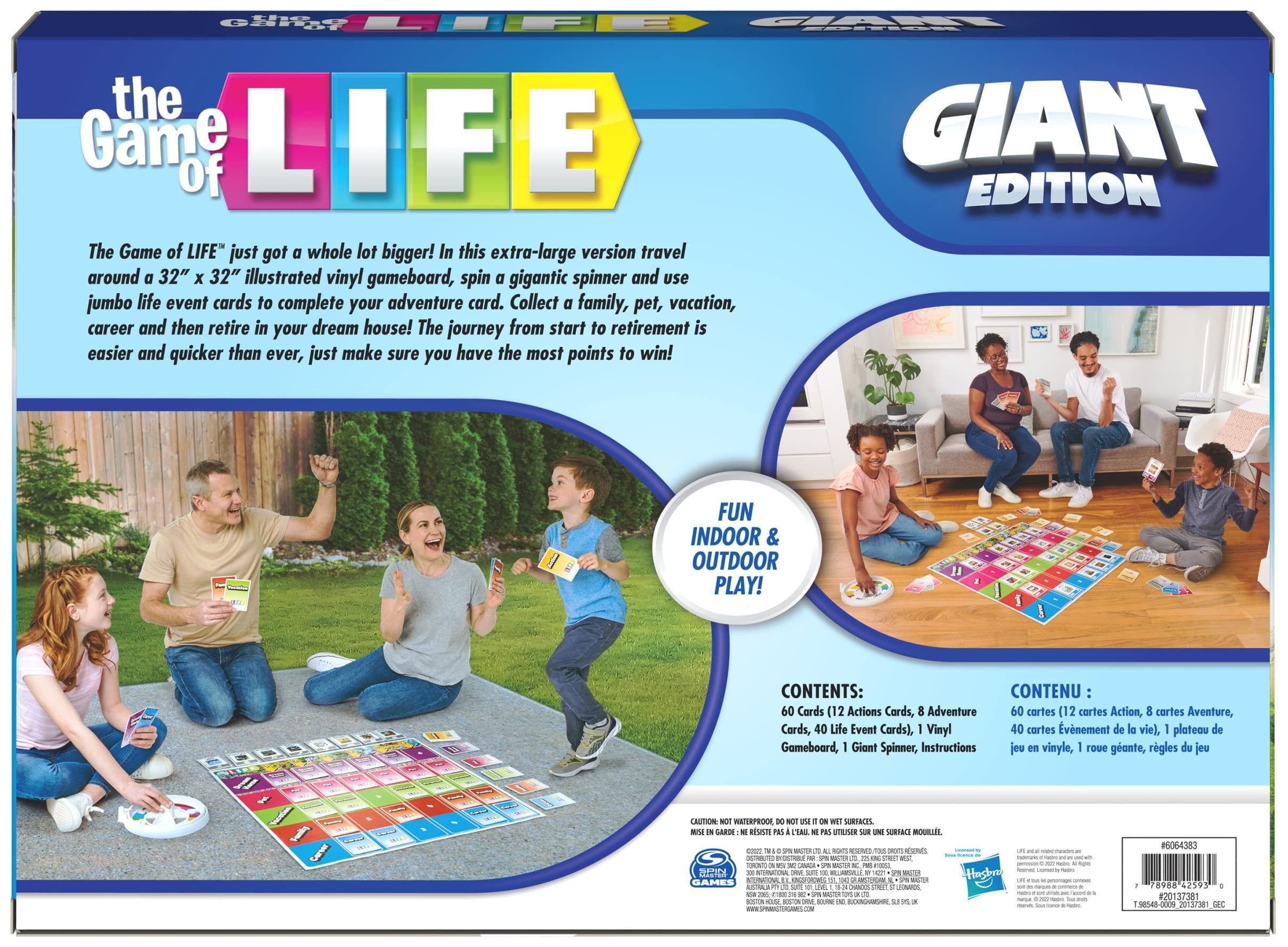 The Game of Life, Giant Edition Family Board Game Indoor/Outdoor Fun Game with Big Oversized Gameboard Cards Spinner, for Adults and Kids Ages 8 and up