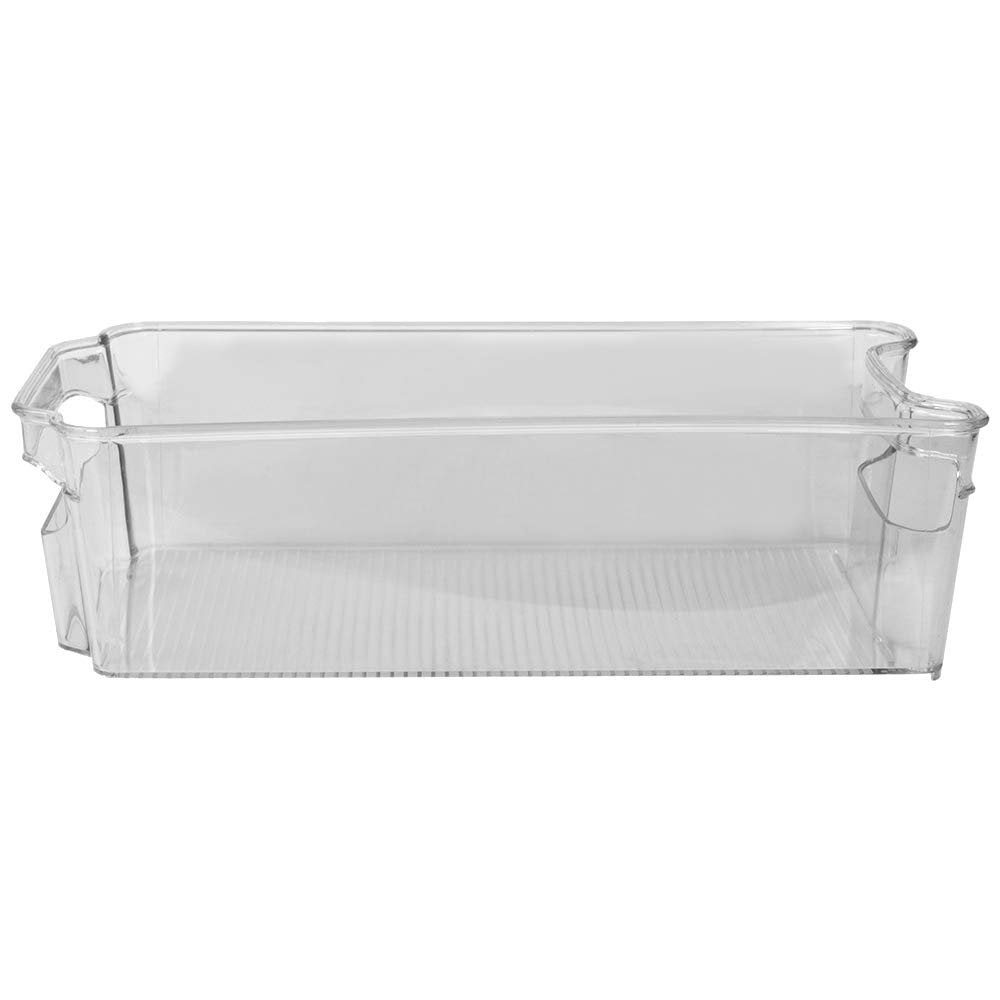 Home Basics Plastic Fridge Bin with Handle - Stackable Storage Refrigerator Organizer Bins Fridge, Freezer, Pantry and Kitchen, Clear (4, MEDIUM)