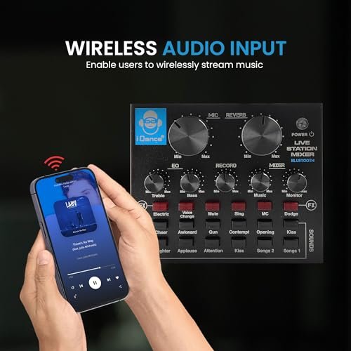 IDANCE Professional Wireless Audio Mixer, 8 Channel Bluetooth Broadcasting and Recording Portable Mixer with Sound Card, Audio Interface Sound Mixer Board with Effects for DJ, Music and Karaoke