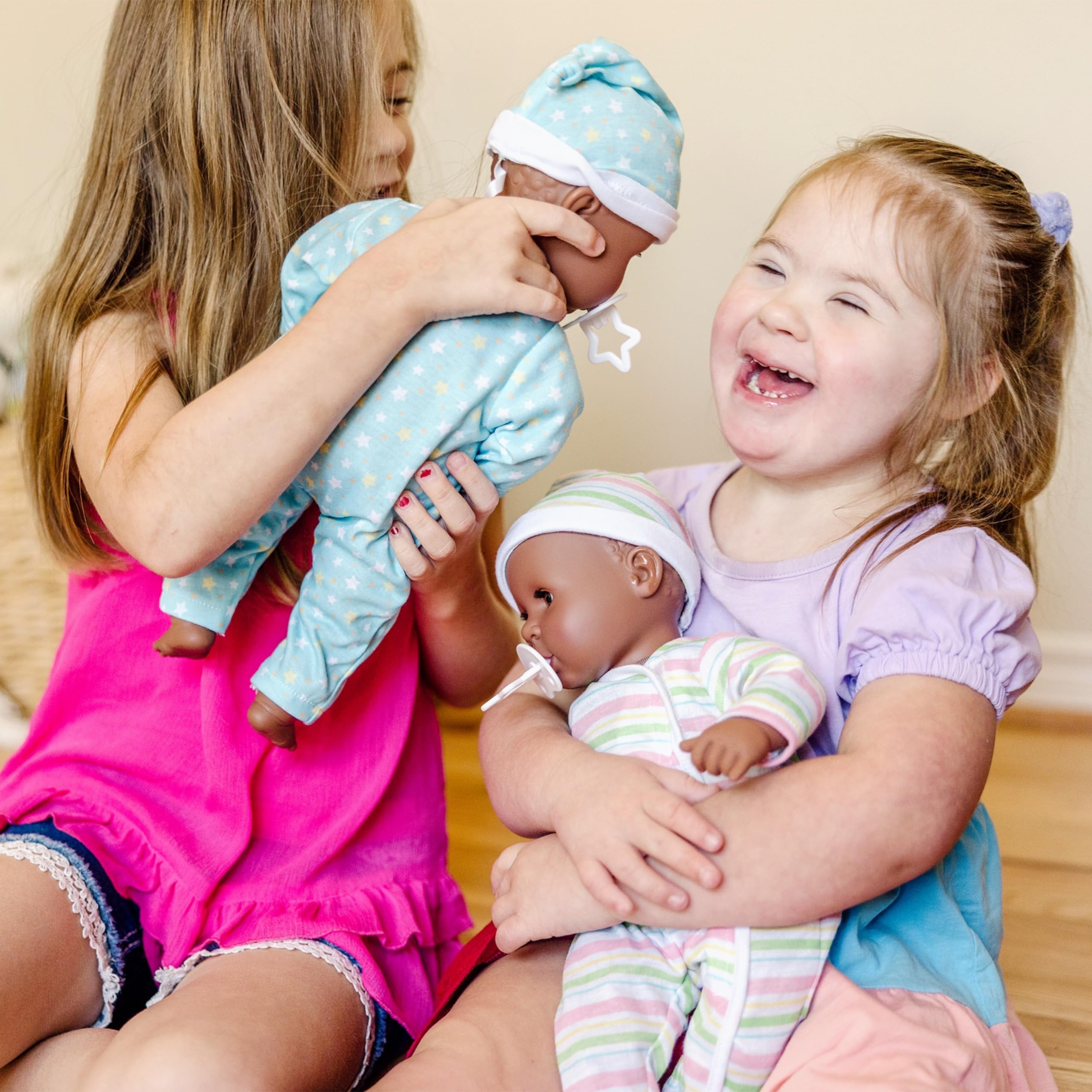 Melissa & Doug Mine to Love Twins Tyler & Taylor 15” Dark Skin-Tone Boy and Girl Baby Dolls with Rompers, Caps, Pacifiers