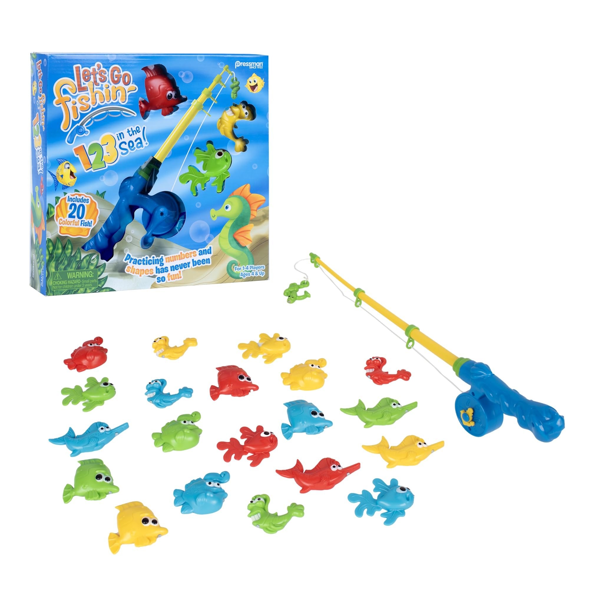 Pressman Let’s Go Fishin’ 123 in The Sea! - Practice Counting, Shapes, and Colors Game - Ages 4 and Up, 1-4 Players