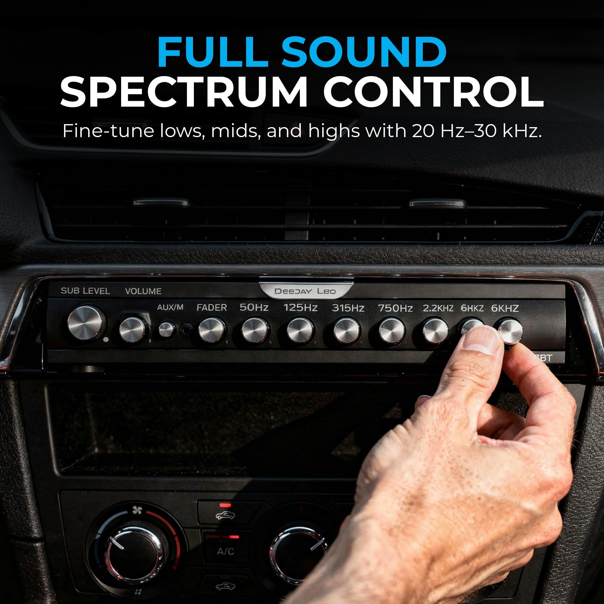 DEEJAY LED Single Din Car Equalizer, Wireless Bluetooth 7 Band Equalizer for Car Audio, Subwoofer Fader, Stereo RCA Inputs & Outputs, Front Panel Aux in, Sound, 18dB Crossover