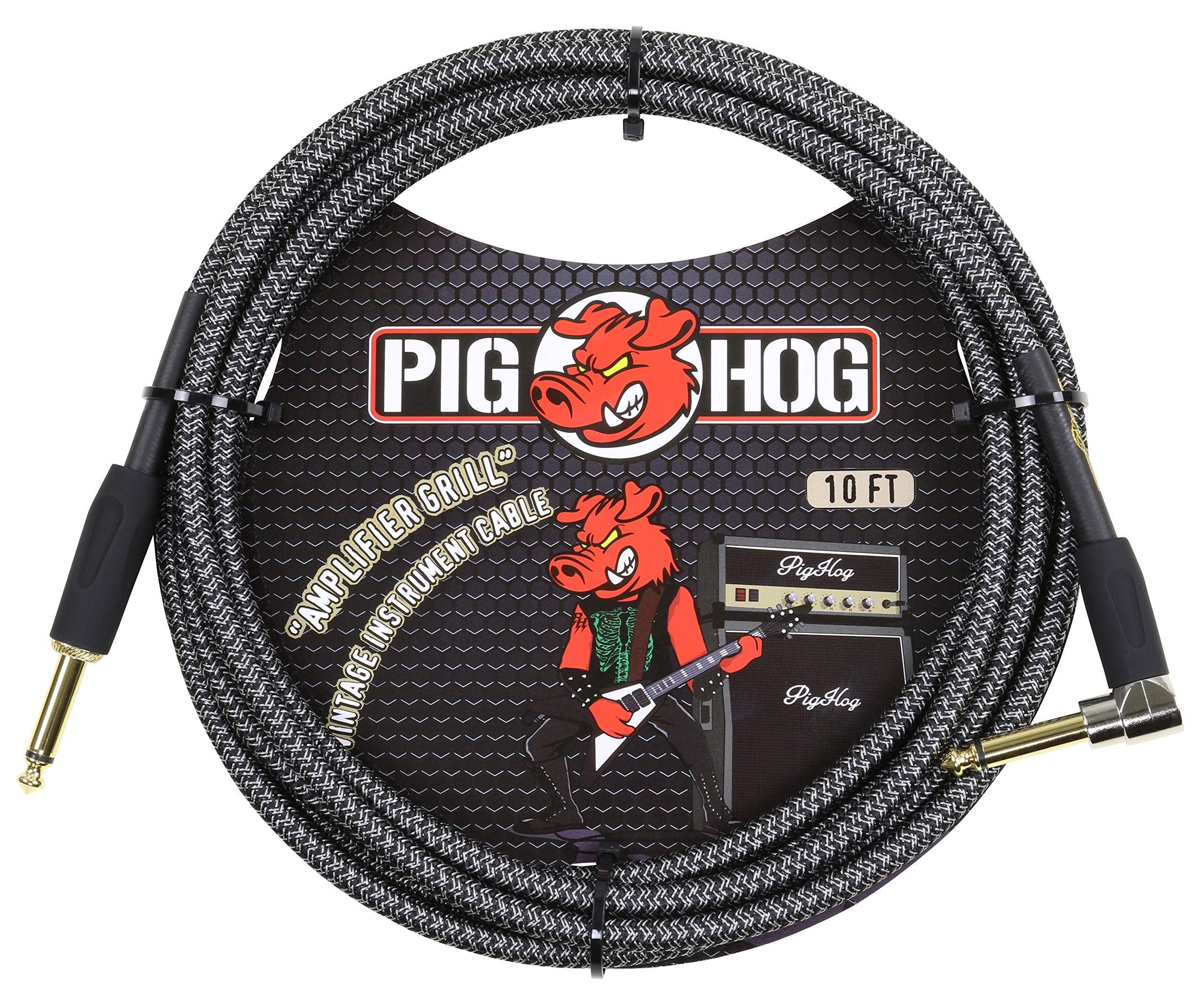 Pig Hog Vintage Serie Instrumentenkabel, Amplifier Grill, 3m/10ft, 6.35 (1/4”) auf 6.35 (1/4”), Hochwertige Qualität, Gewebt, Winkelstecker