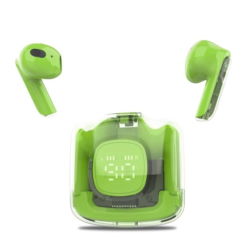 MOONKI Sound MH-TWS50-GRN in-Ear Headphone BT5.3 WL Built-in Microphone Ear Buds Rechargeable Digital Display Case 4-Hour Playback Comfortable Design Compact Stylish Audio Reliable Performance Green