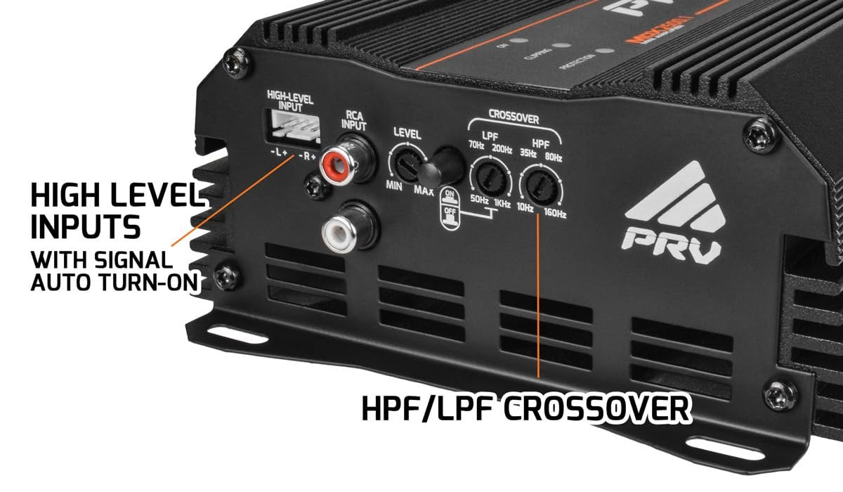 PRV Audio MDX2500.1 1 Ohm Mini Car Audio Amplifier 1 Channel 2600 Watts RMS Ultra Compact Full Range Monoblock Class D Amp for Powersports, Motorcycles, ATV, for High Power Loudspeaker Systems