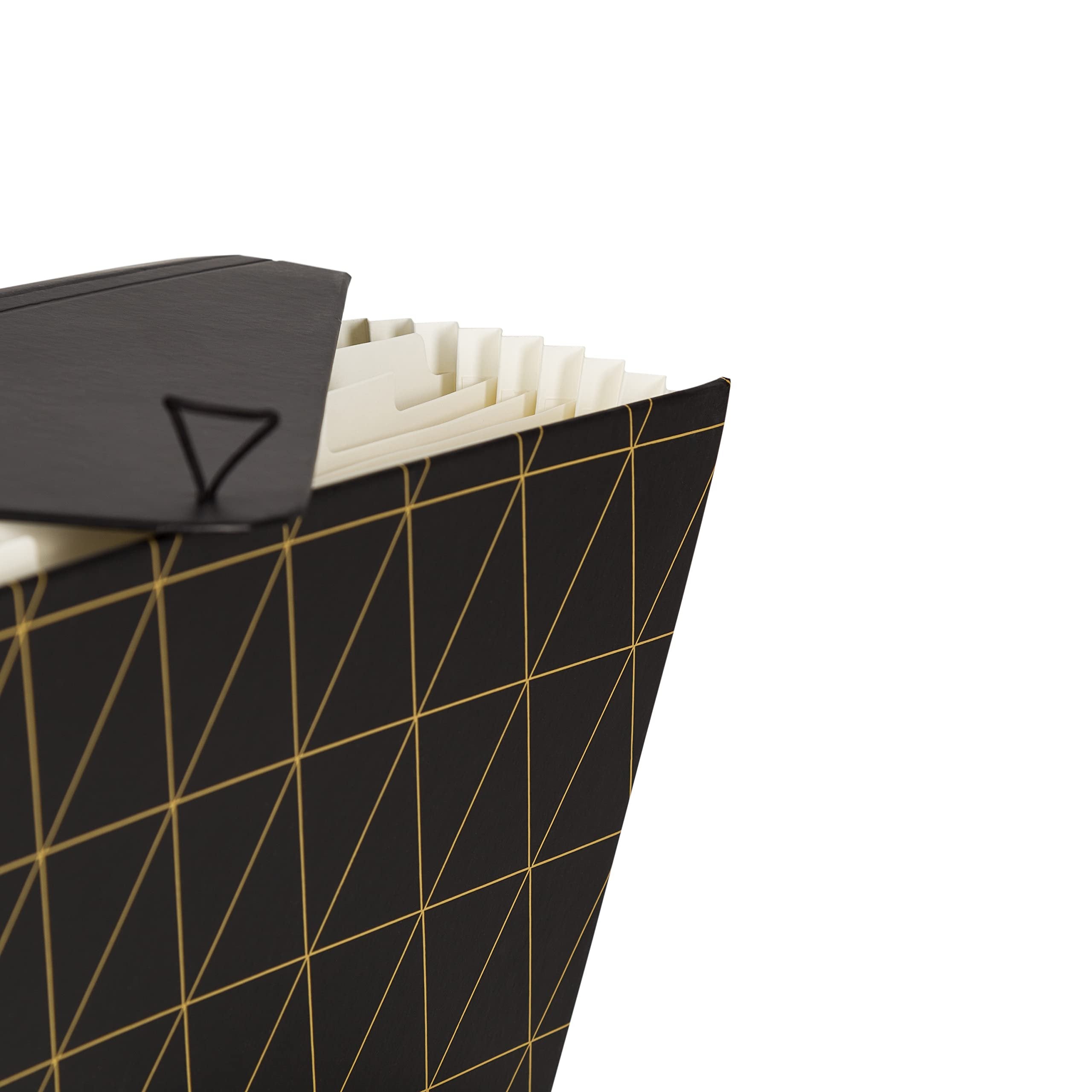 U Brands 13-Pocket Expanding File Folder, Office Supplies, Black and Gold Geometric, Brass Hardware, FSC Certified