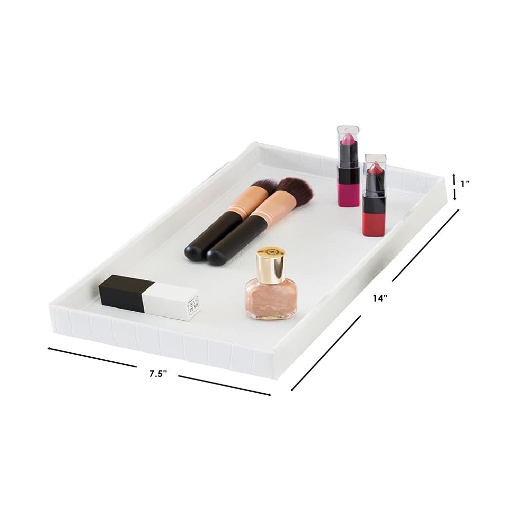 Home Basics Crocodile Plastic Vanity Tray For Jewelry, Make up, Perfume, Cosmetics, Bathroom or Dresser Organizer, (White)