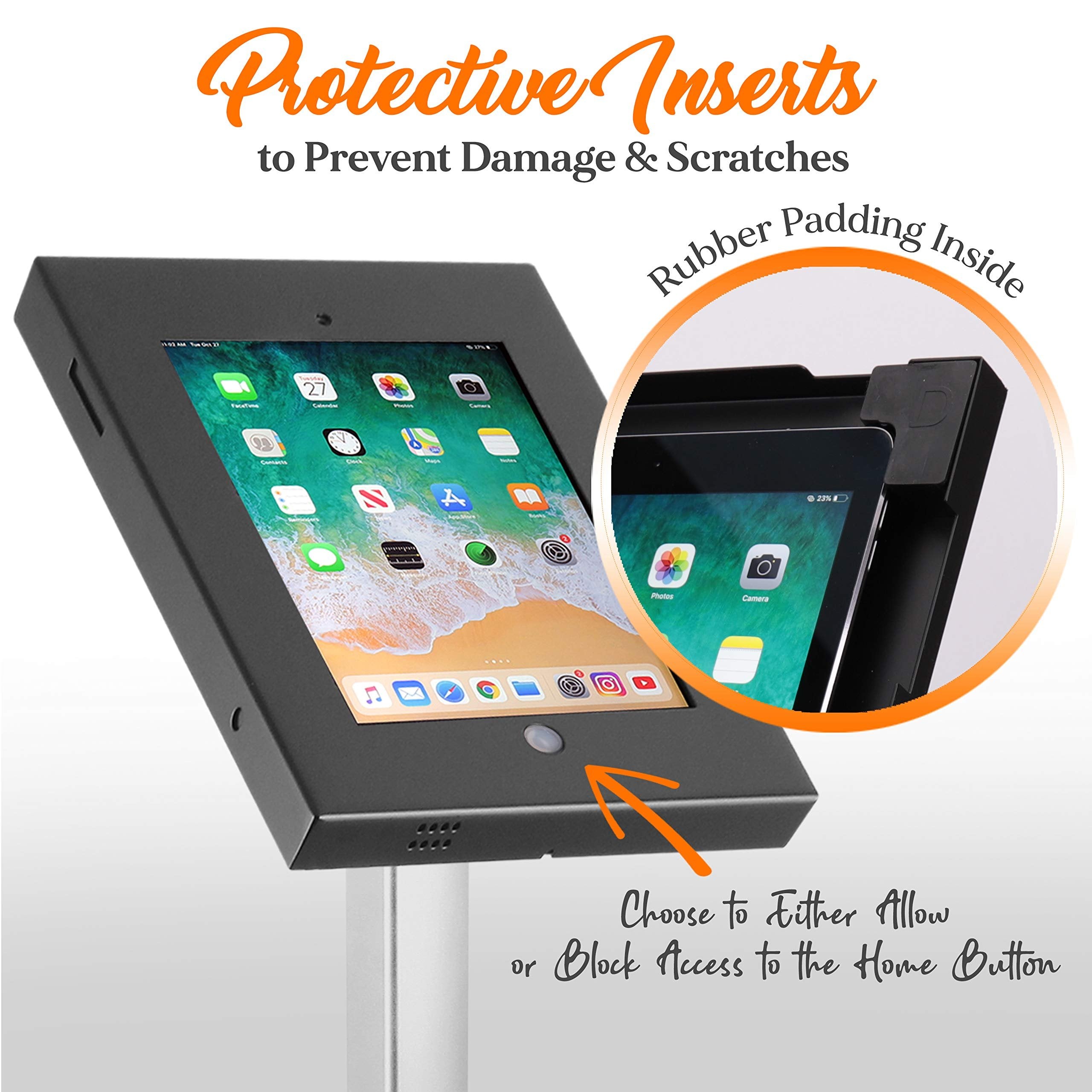 Pyle PSPADLK55 Tamper-Proof Anti-Theft iPad Kiosk Safe Security Public Floor Stand, Holder, Public Display Case with Adjustable Height & Cable Management for iPads 2/3/4/Air , Black