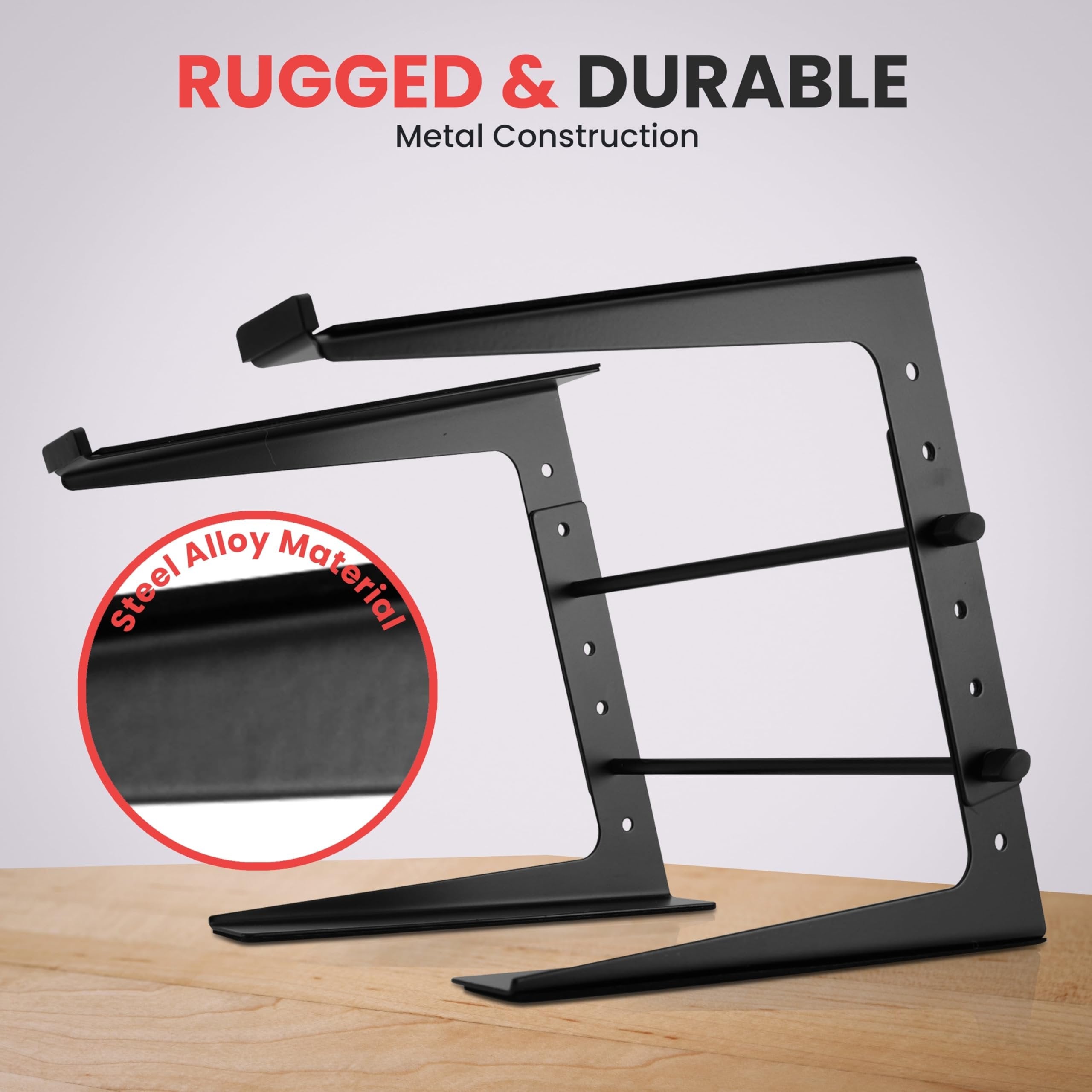 Pyle Portable Adjustable Laptop Stand - 6.3 to 10.9 Inch Anti-Slip Standing Table Monitor or Computer Desk Workstation Riser with Level Height Alignment for DJ, PC, Gaming, Home or Office - PLPTS25