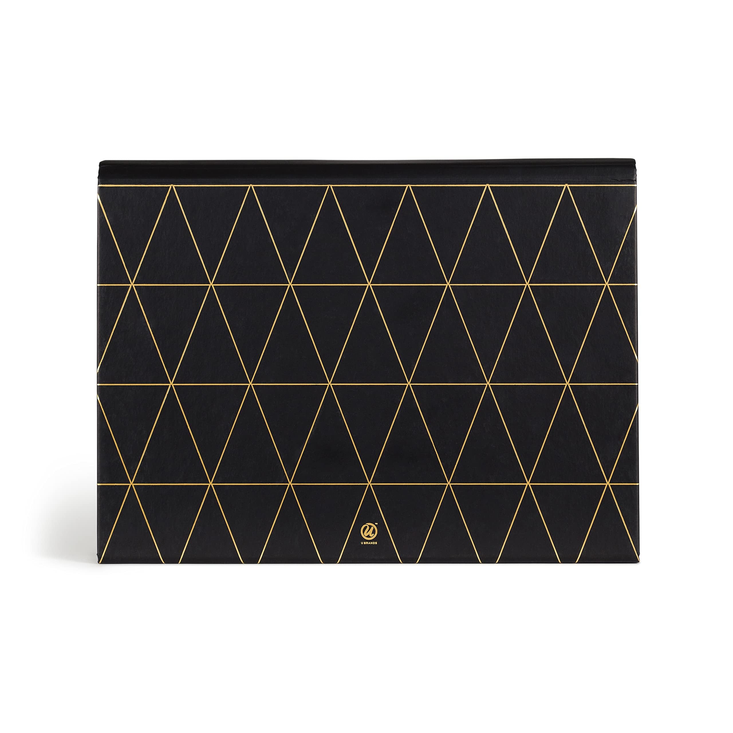 U Brands 13-Pocket Expanding File Folder, Office Supplies, Black and Gold Geometric, Brass Hardware, FSC Certified