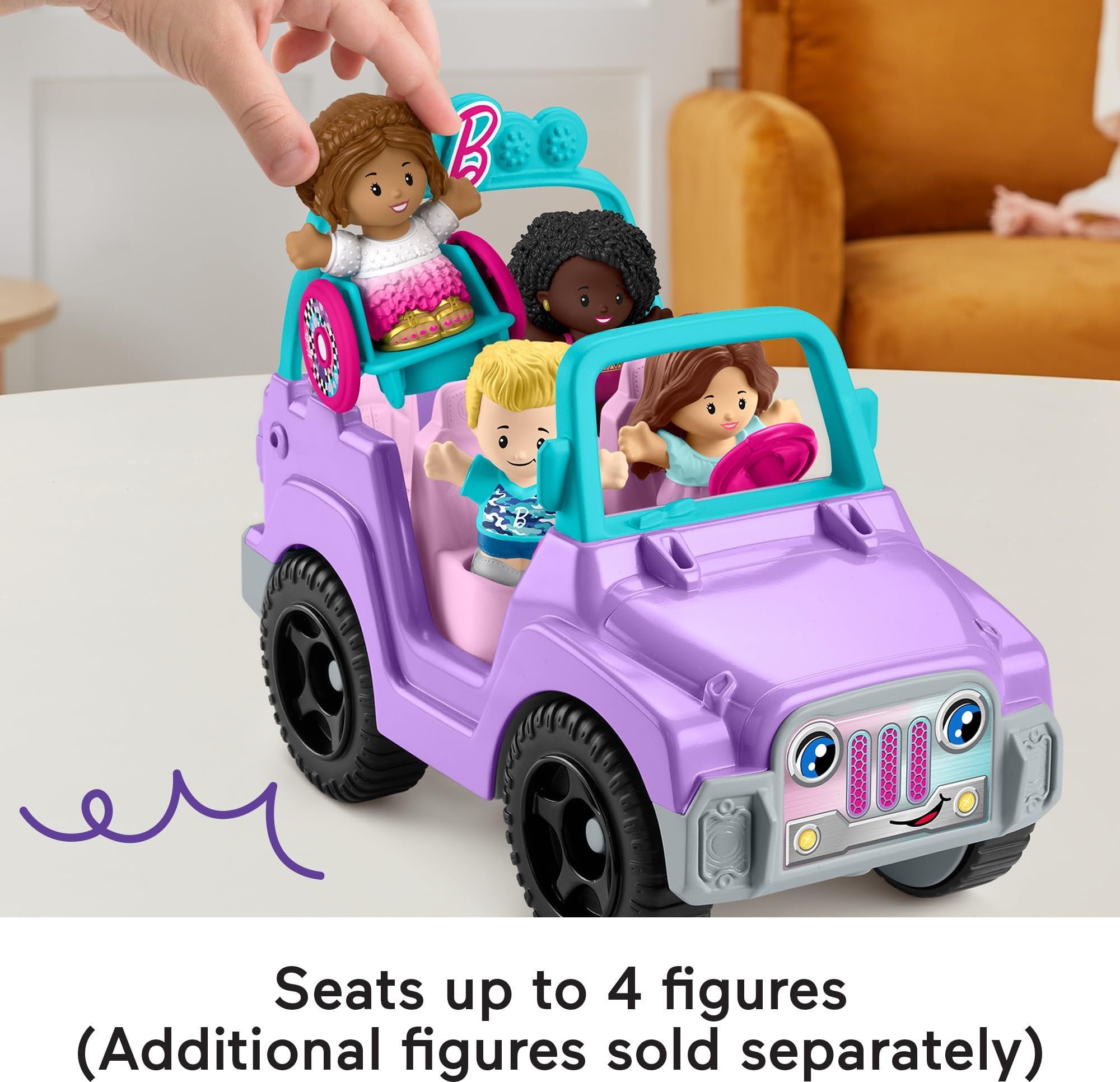 Fisher-Price Little People Barbie Toddler Toy Car Beach Cruiser with Music Sounds and 2 Figures for Pretend Play Kids Ages 18+ Months