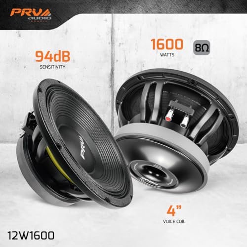 PRV AUDIO 12 Inch Woofer 12W1600, 1600 Watts, 4 in Voice Coil, 8 Ohm, Pro Audio Speaker (Single)