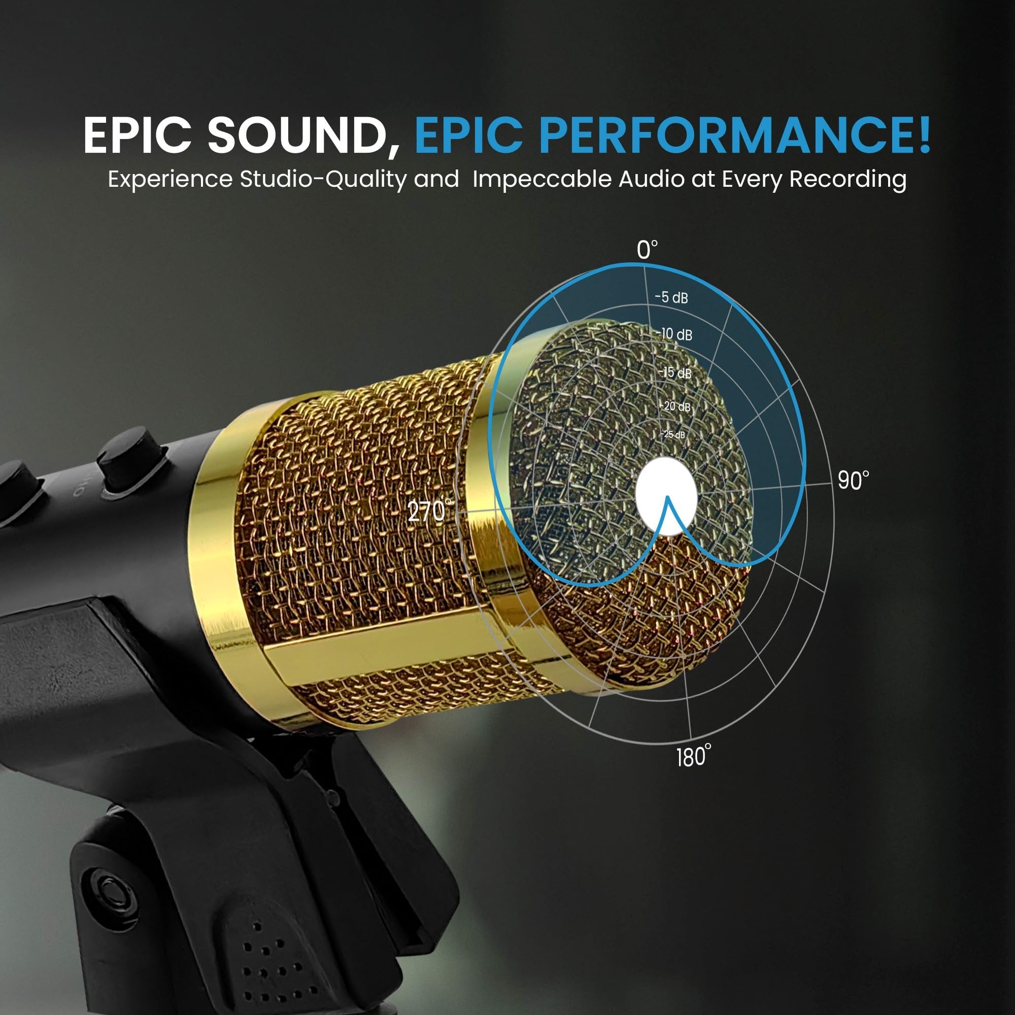 iDance Professional Vocal Transducer Condenser Microphone, Plug & Play Studio Recording Microphone for PC Computer, Gaming, Podcast, Broadcast Streaming, and YouTube, Multipurpose USB Condenser