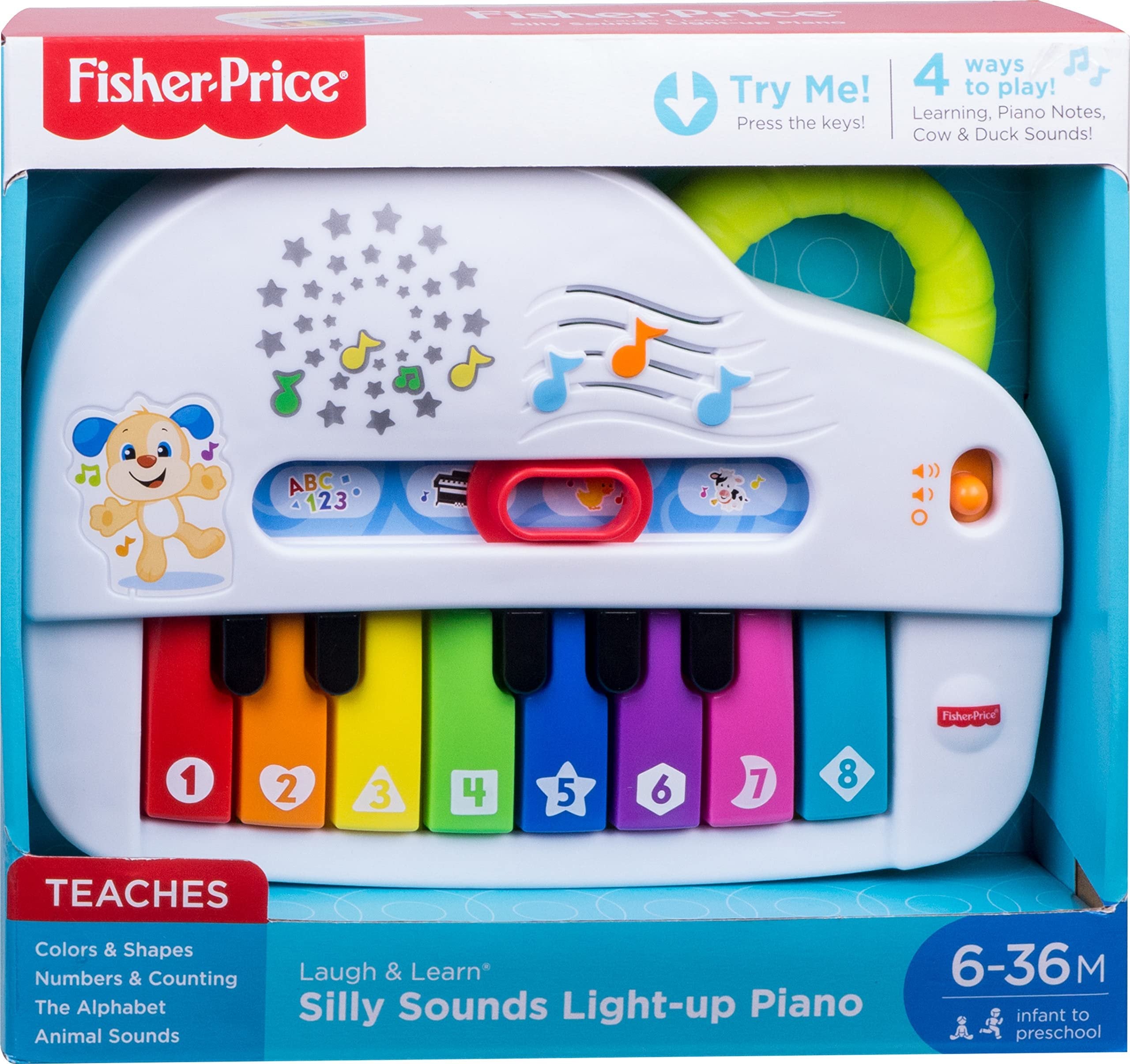 Fisher-Price Baby Toy Laugh & Learn Silly Sounds Light-Up Piano Musical Instrument with Learning Songs for Infants Ages 6+ Months