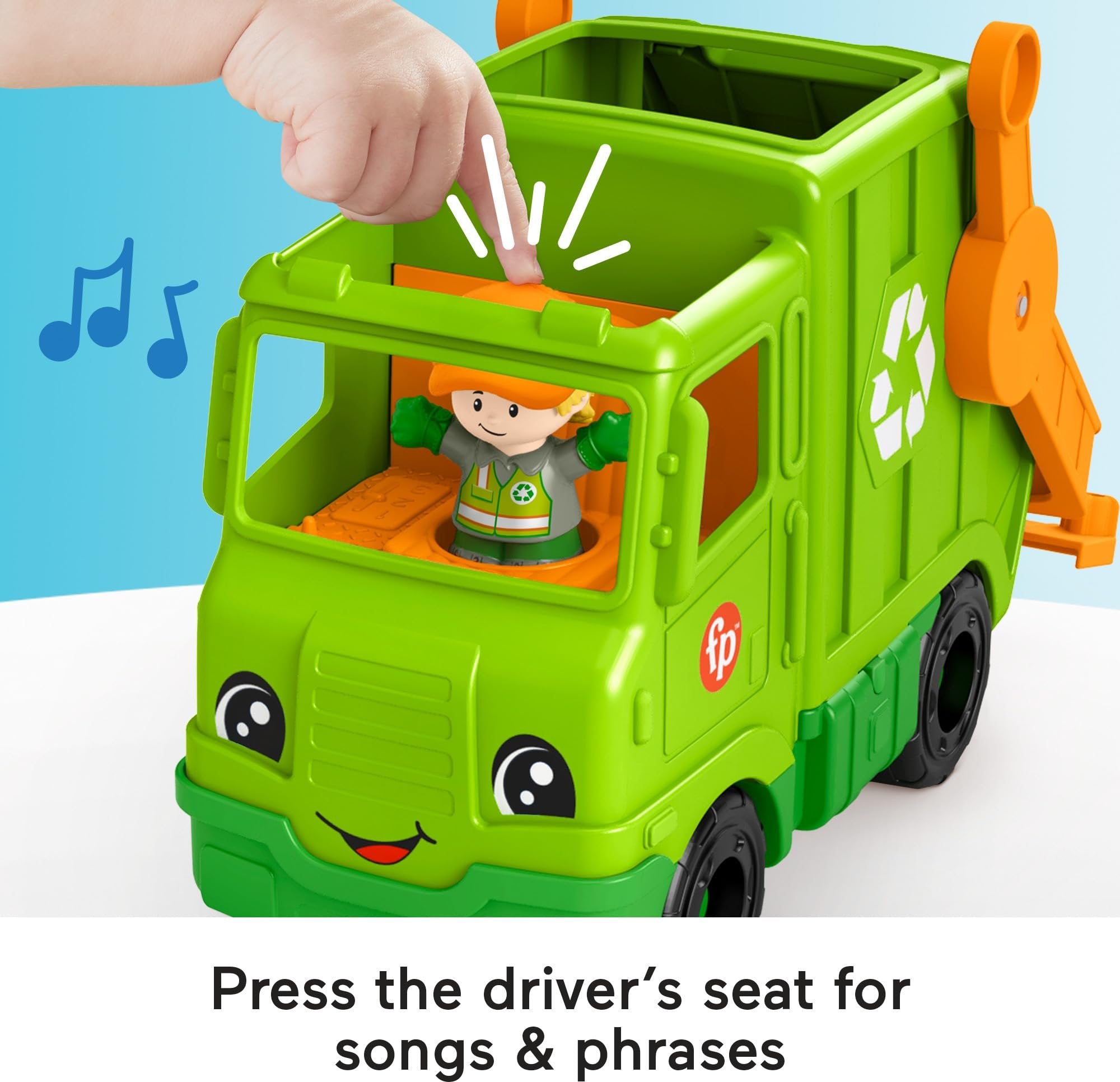 Fisher-Price Little People Musical Toddler Toy Recycling Truck Garbage Vehicle with Figure for Pretend Play Ages 1+ Years