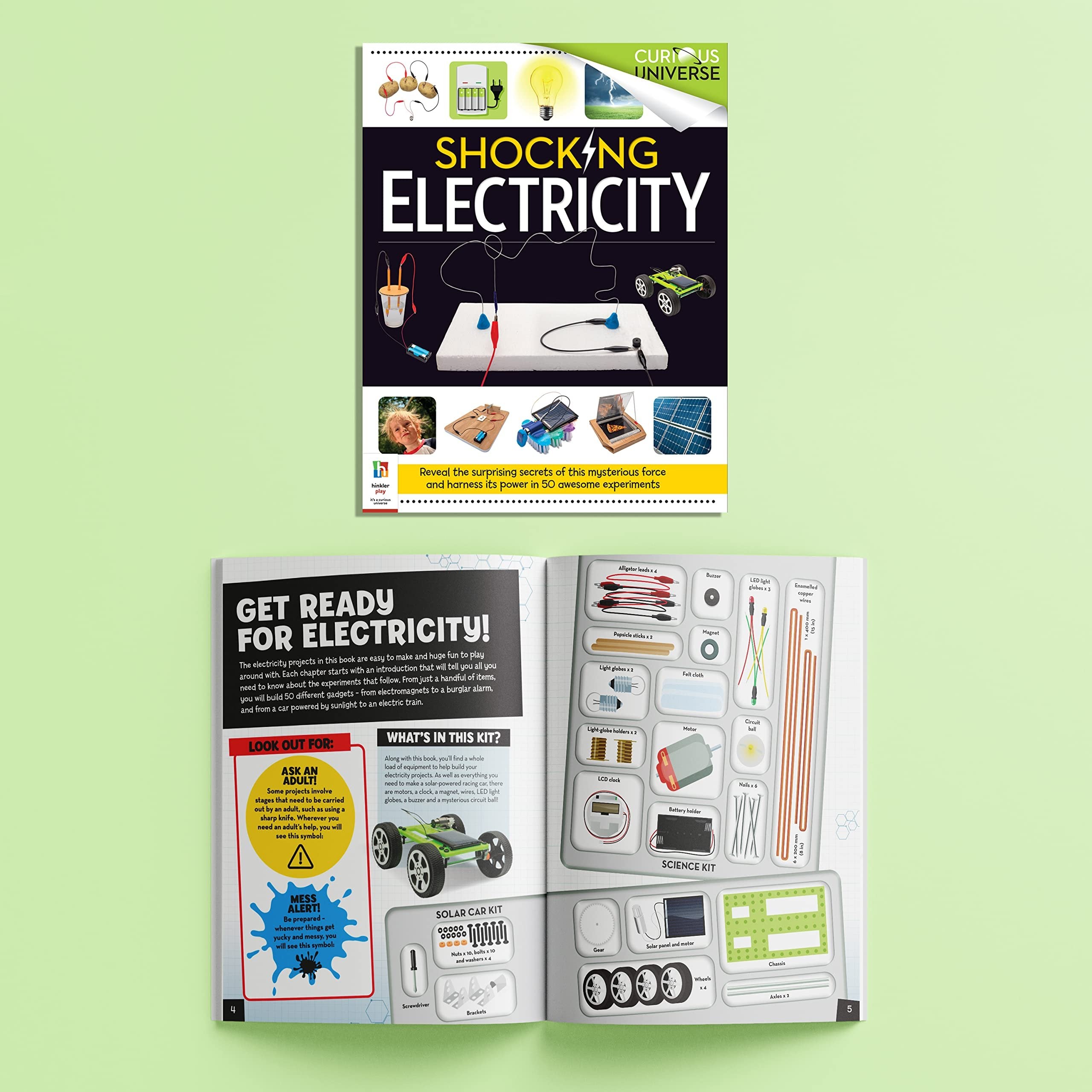 Hinkler Curious Universe - Shocking Electricity Science Kit - 50 Science Experiments with 70 Piece Kit - DIY Science for Kids - Create Gadgets - Build a Solar Car - STEM Skills for Kids Aged 8 to 12