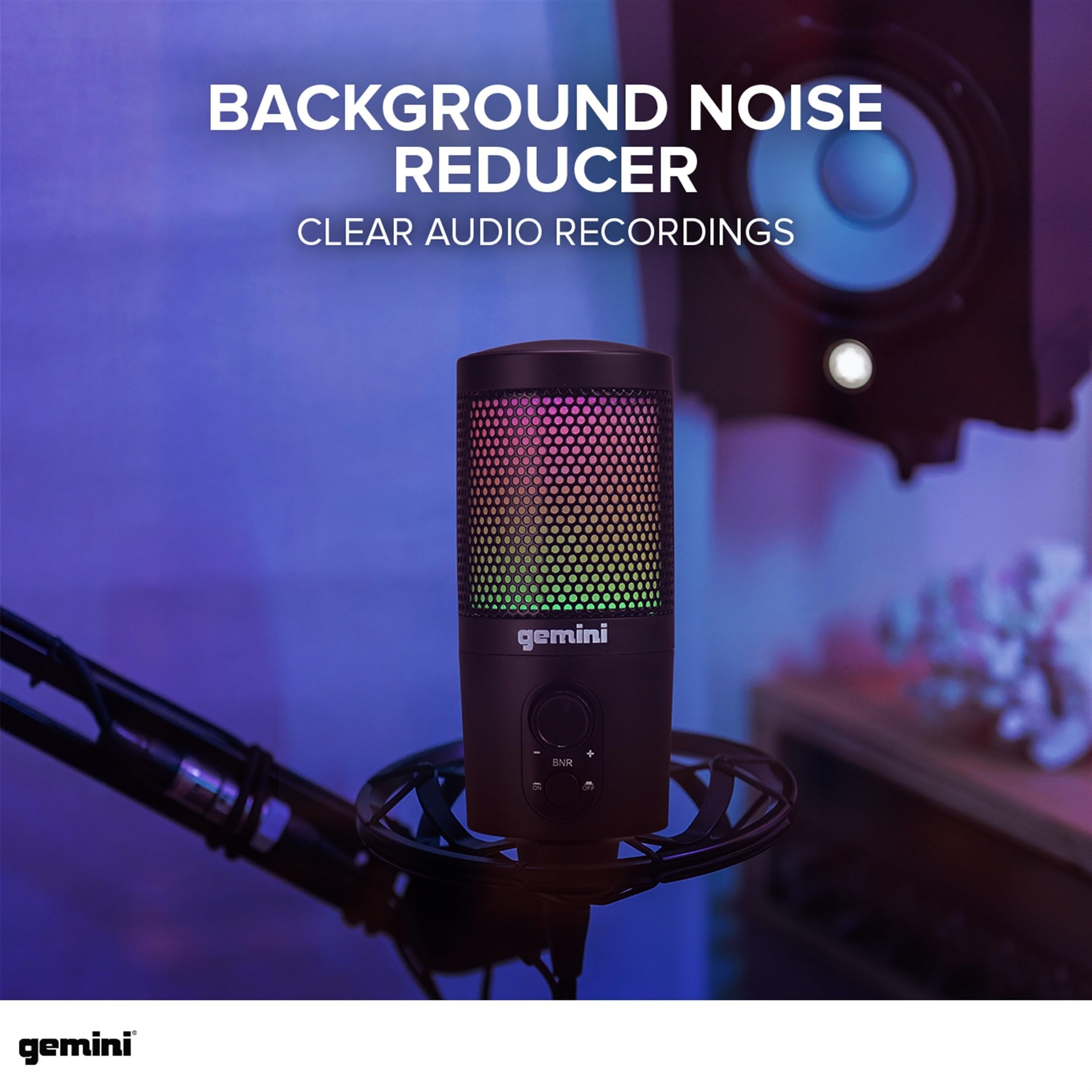 Gemini Sound GSM100USB PC Computer USB Condenser Microphone with RGB LED Lights Headphone Jack Volume and Background Noise Reduction Controls for Live Streaming Podcasting Chat Gaming Twitch Zoom