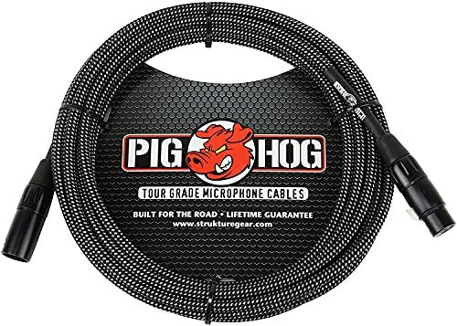 Pig Hog PHM20BKW Black/White Woven High Performance XLR Microphone Cable, 20 Feet