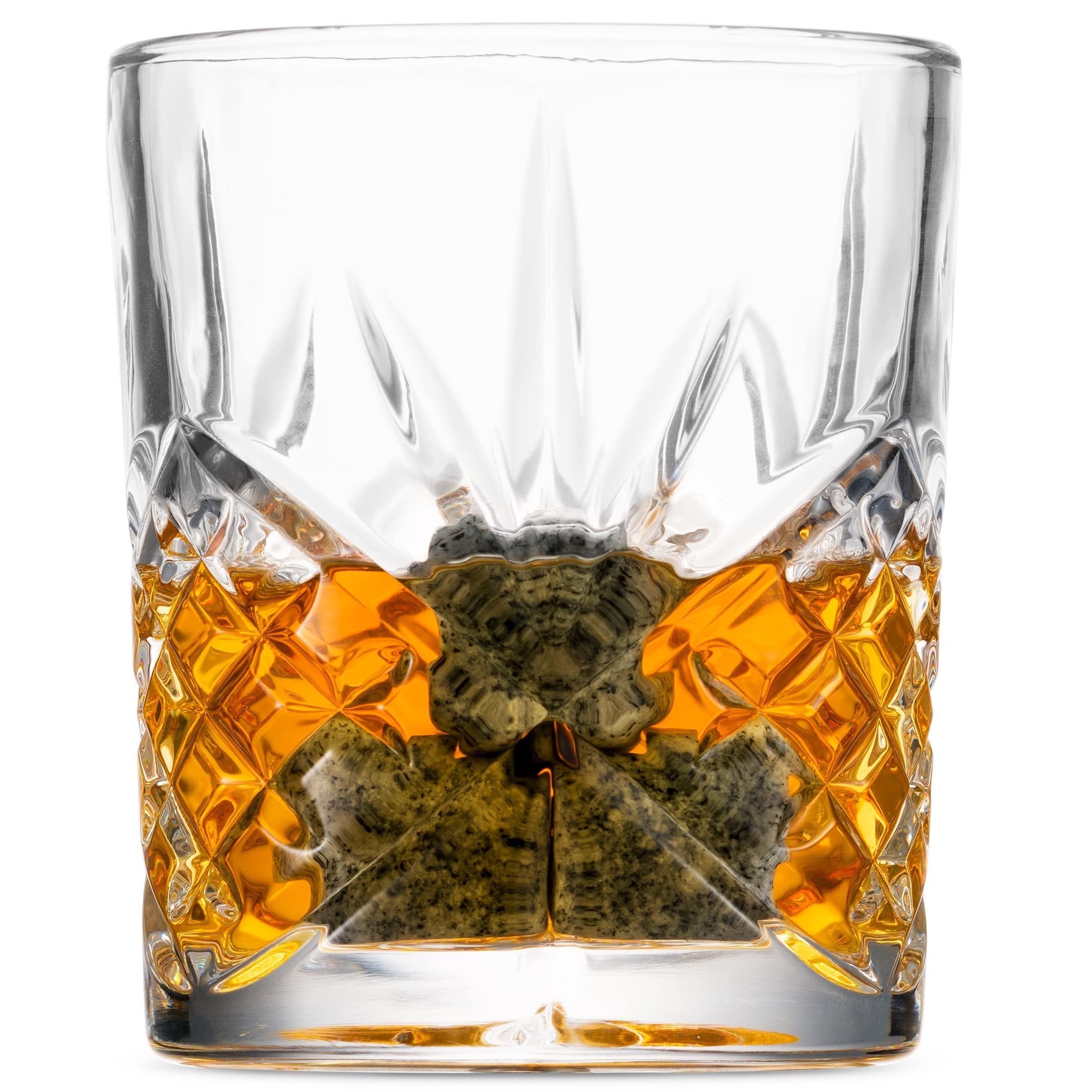 Godinger Whiskey Glass and Whiskey Stones, Gift Set Includes Old Fashioned Whiskey Glasses, 6 Whiskey Rocks Chilling Stones and Storage Pouch, Gifts for Men