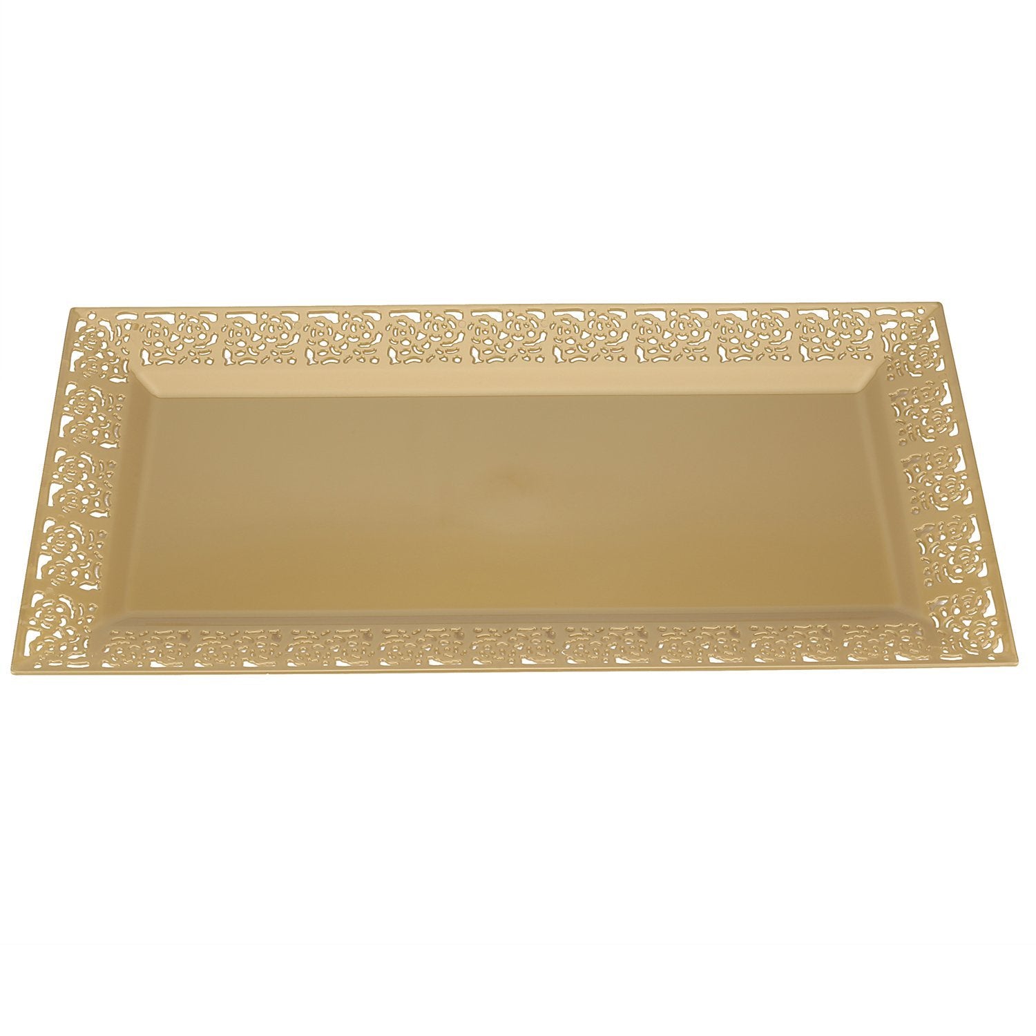 Silver Spoons and More lace Rim 14" x 7.5" Heavyweight Plastic Set of 2 Serving Trays, gold