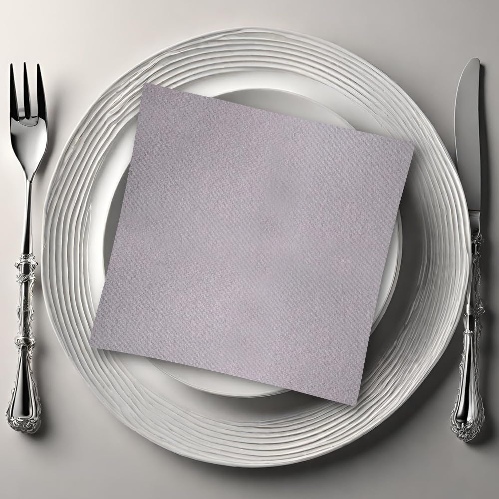 Premium Silver Quilted Cloth-Like Dinner Napkin - 1/4 Fold (Pack of 30) Absorbent Paper Napkin - Perfect for Any Occasion